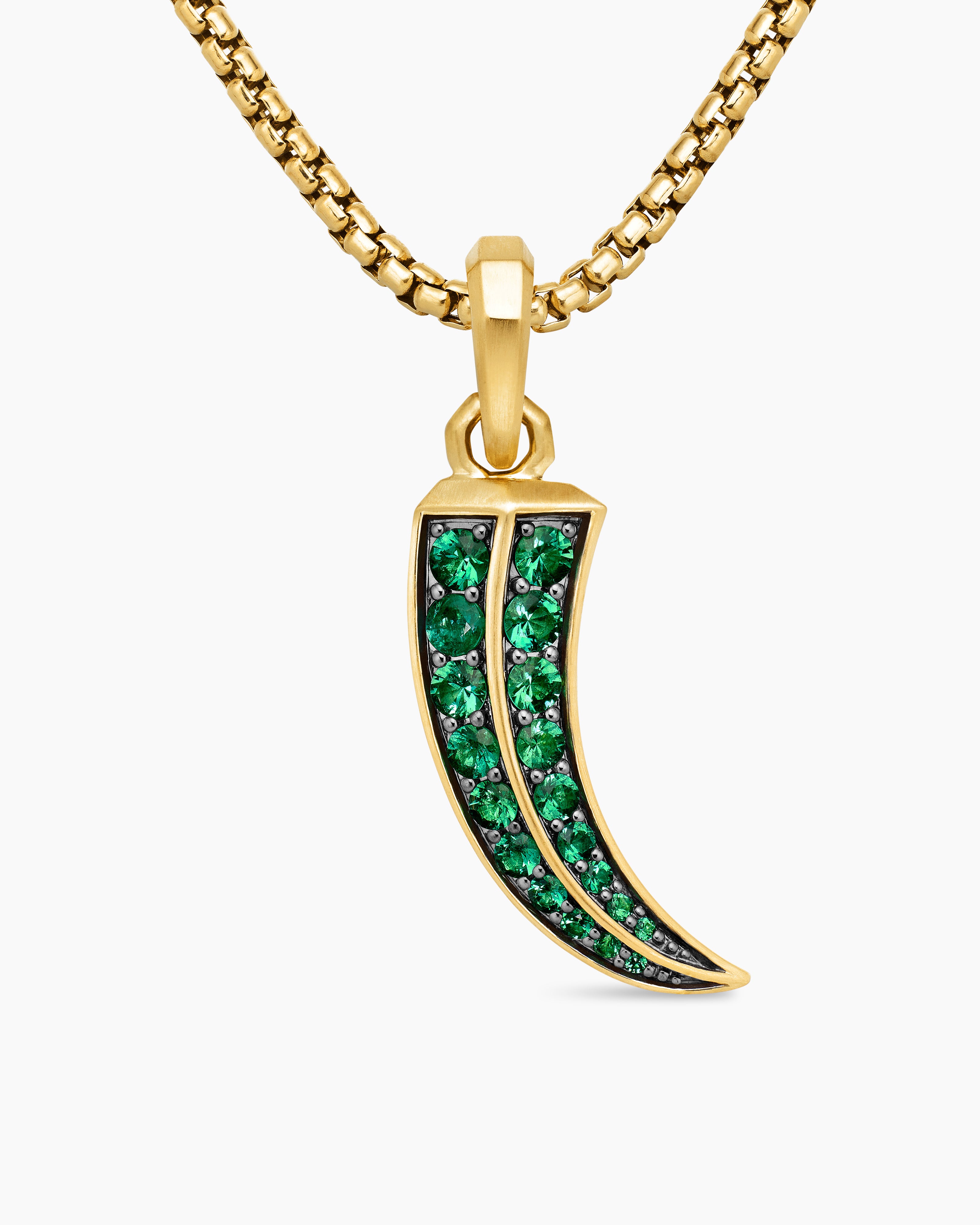 Mens Claw Amulet in 18K Yellow Gold with Emeralds, 25mm