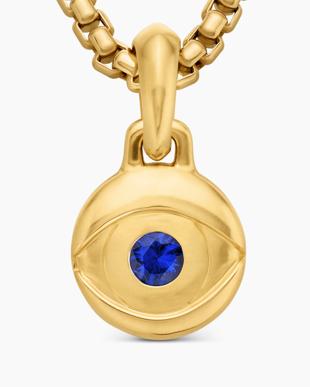 Amulette mauvais œil en or jaune 18 carats avec saphirs bleus, 14,5 mm