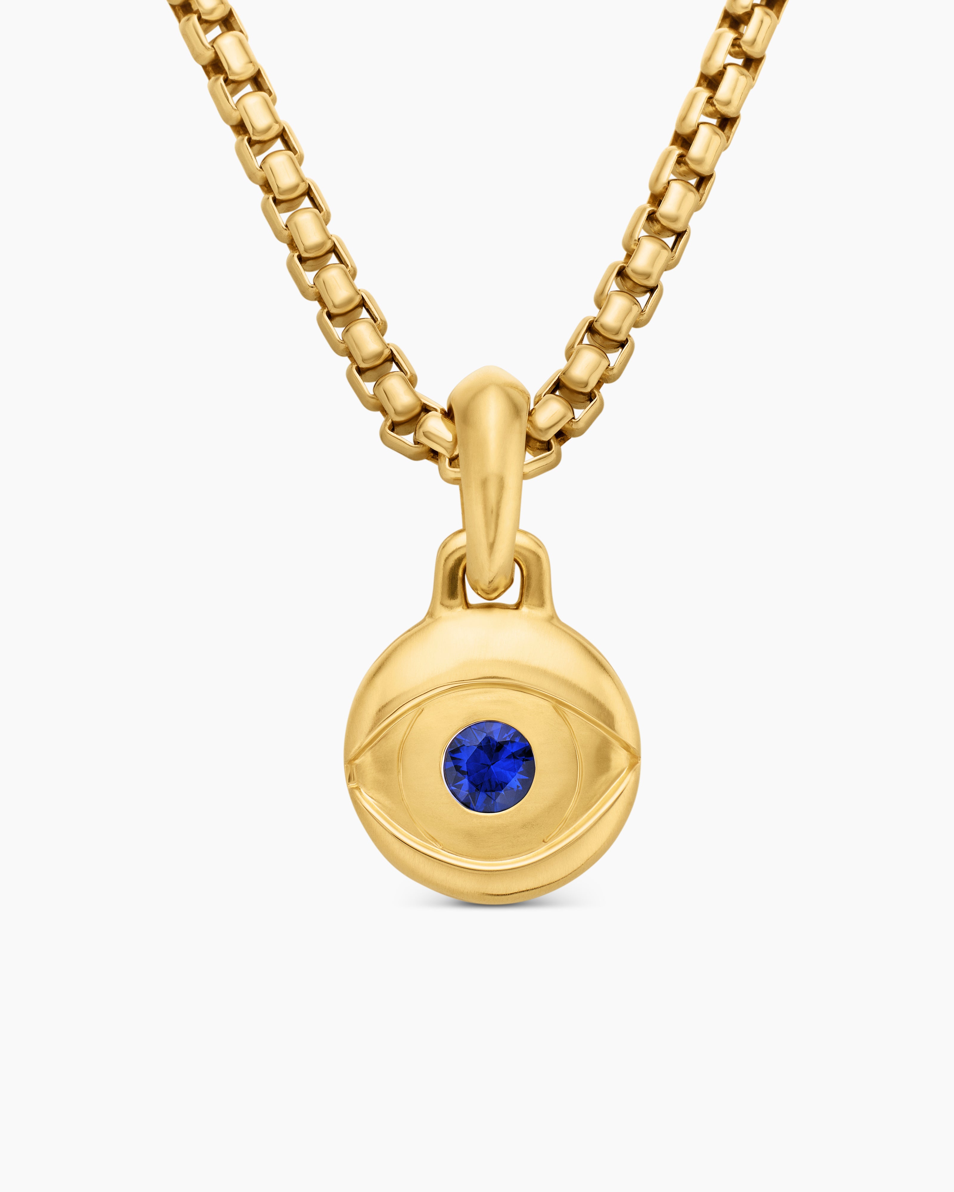 Amulette mauvais &oelig;il en or jaune 18 carats avec saphirs bleus, 14,5 mm