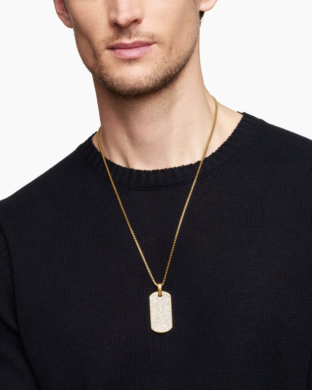 Mens Chevron Tag in 18K Yellow Gold with Diamonds, 42mm