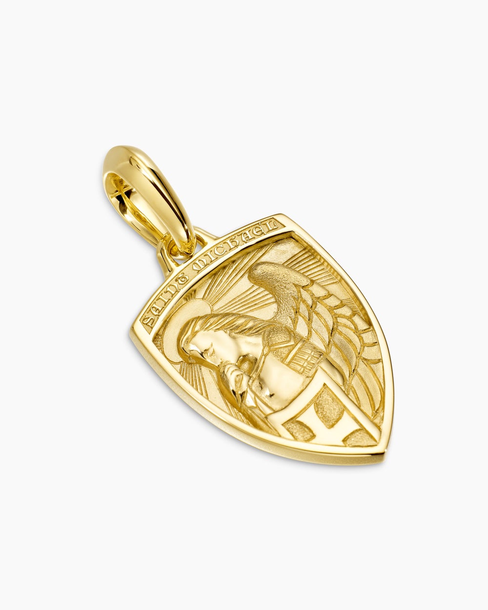Mens St. Michael Amulet in 18K Yellow Gold, 26mm
