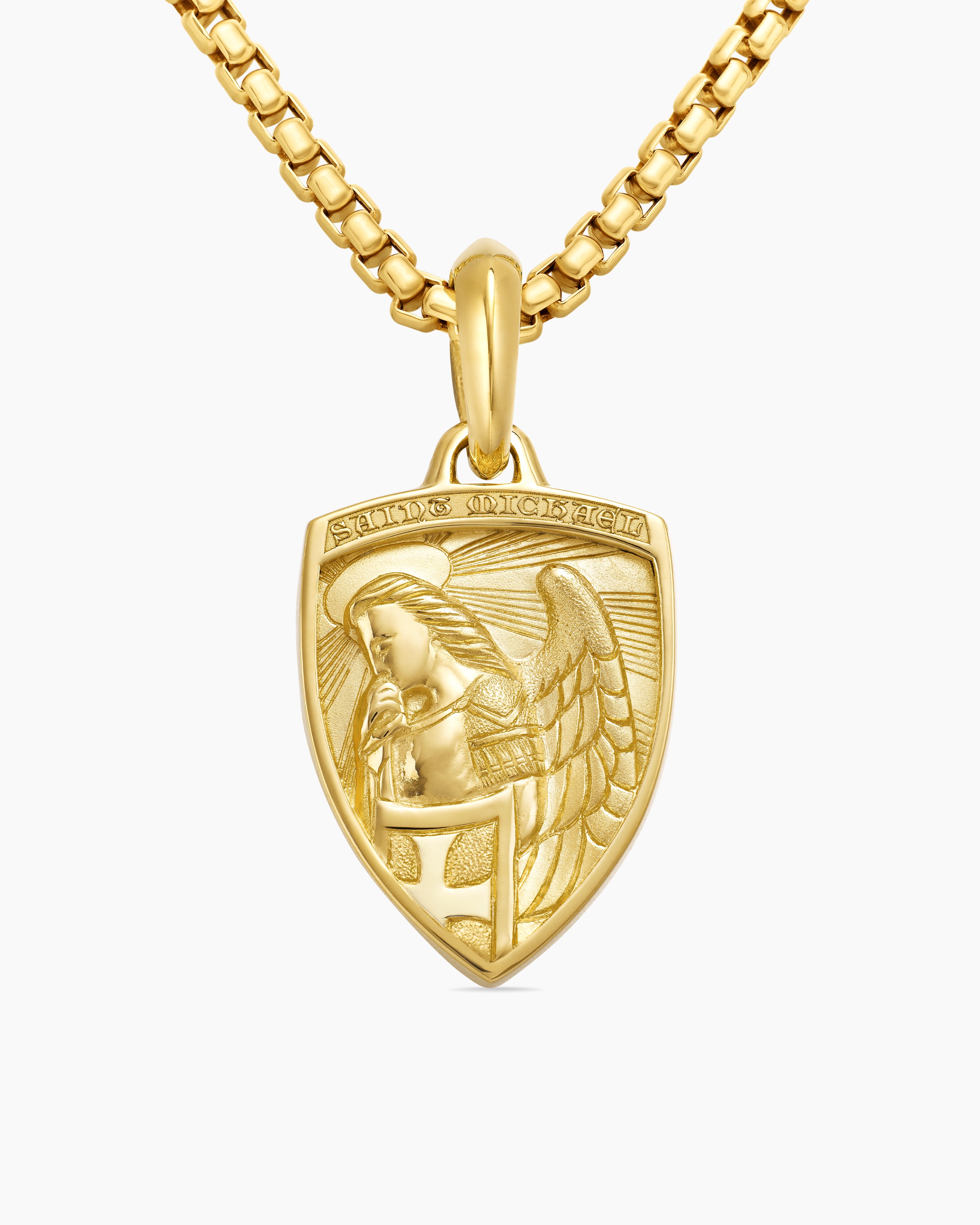 Mens St. Michael Amulet in 18K Yellow Gold, 26mm