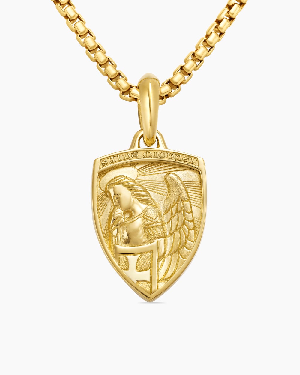 Mens St. Michael Amulet in 18K Yellow Gold, 26mm