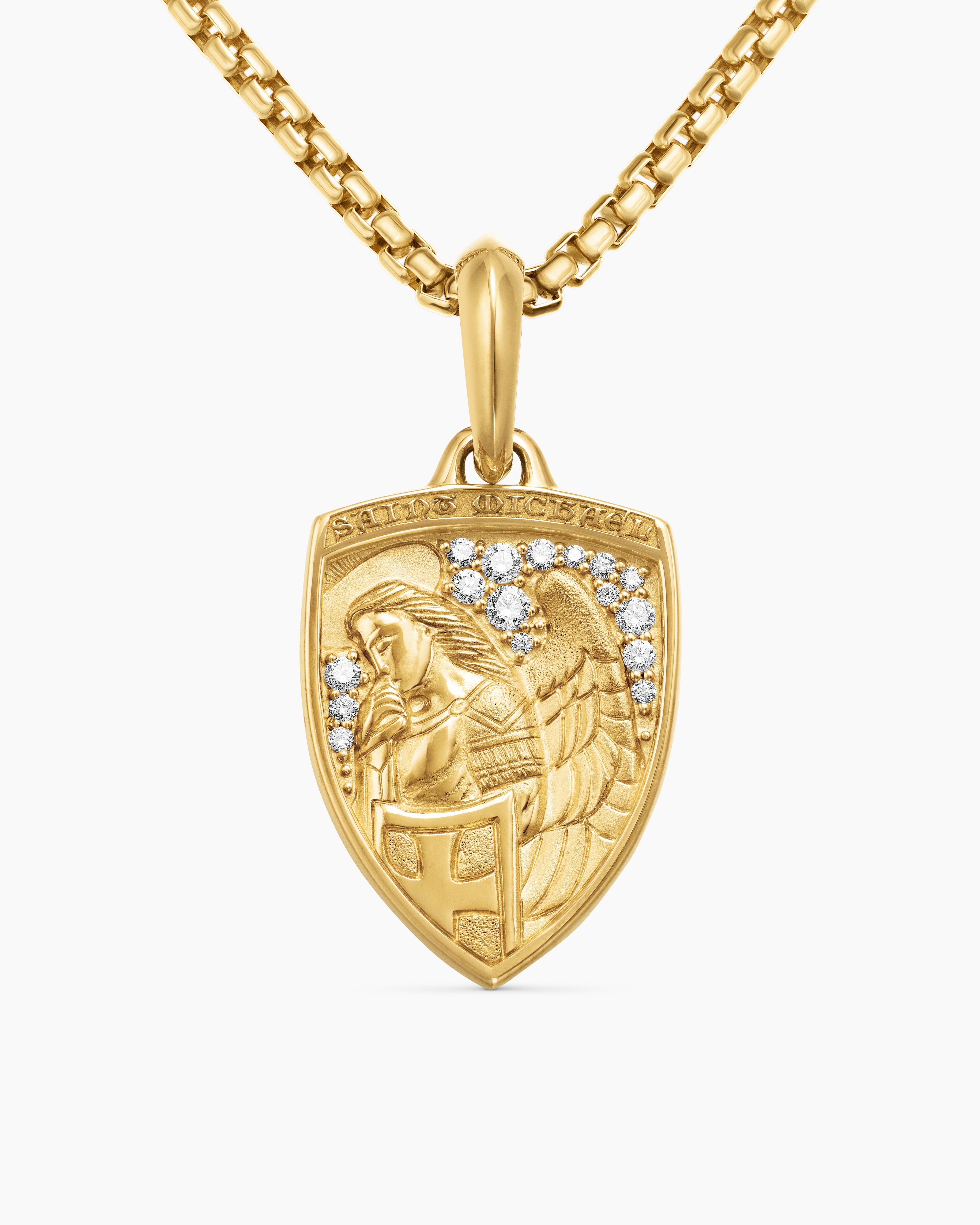Amulette de Saint-Michael en or jaune 18 carats avec diamants, 26 mm hommes 