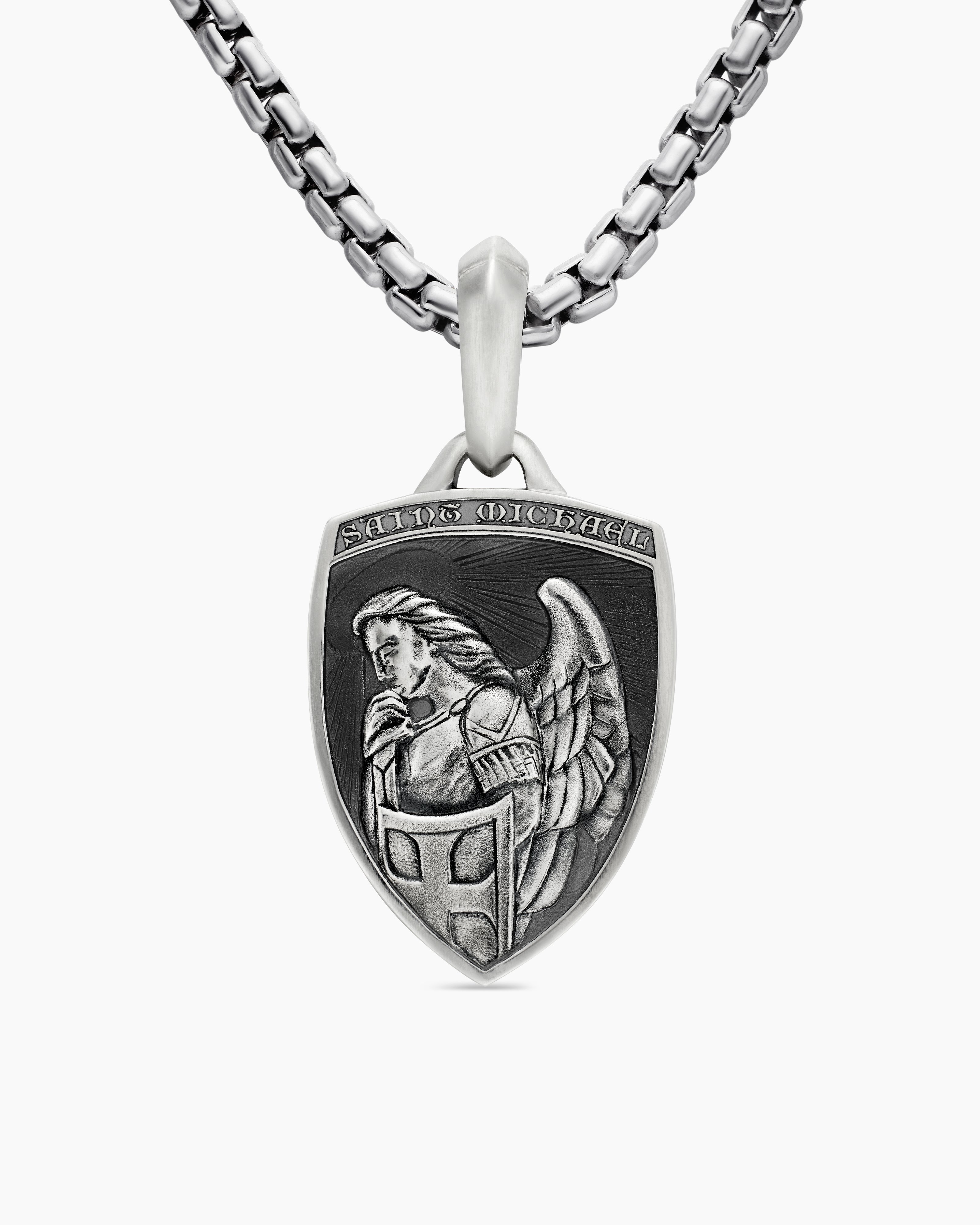 Mens St. Michael Amulet in Sterling Silver, 26mm