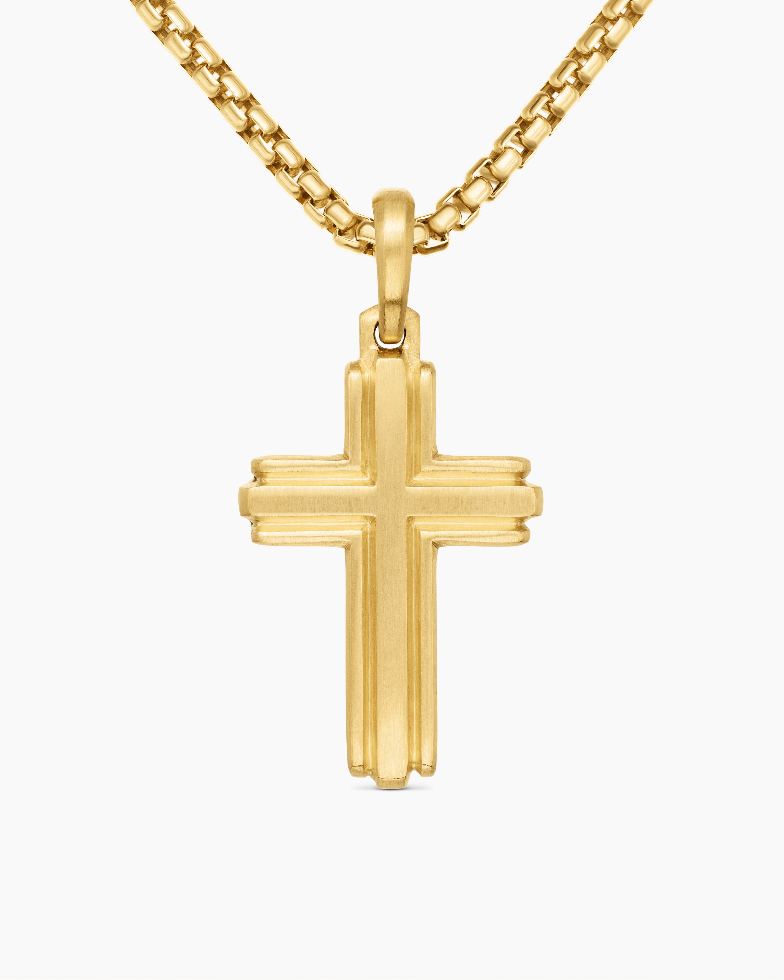 Mens Cross Pendant in 18K Yellow Gold, 34mm