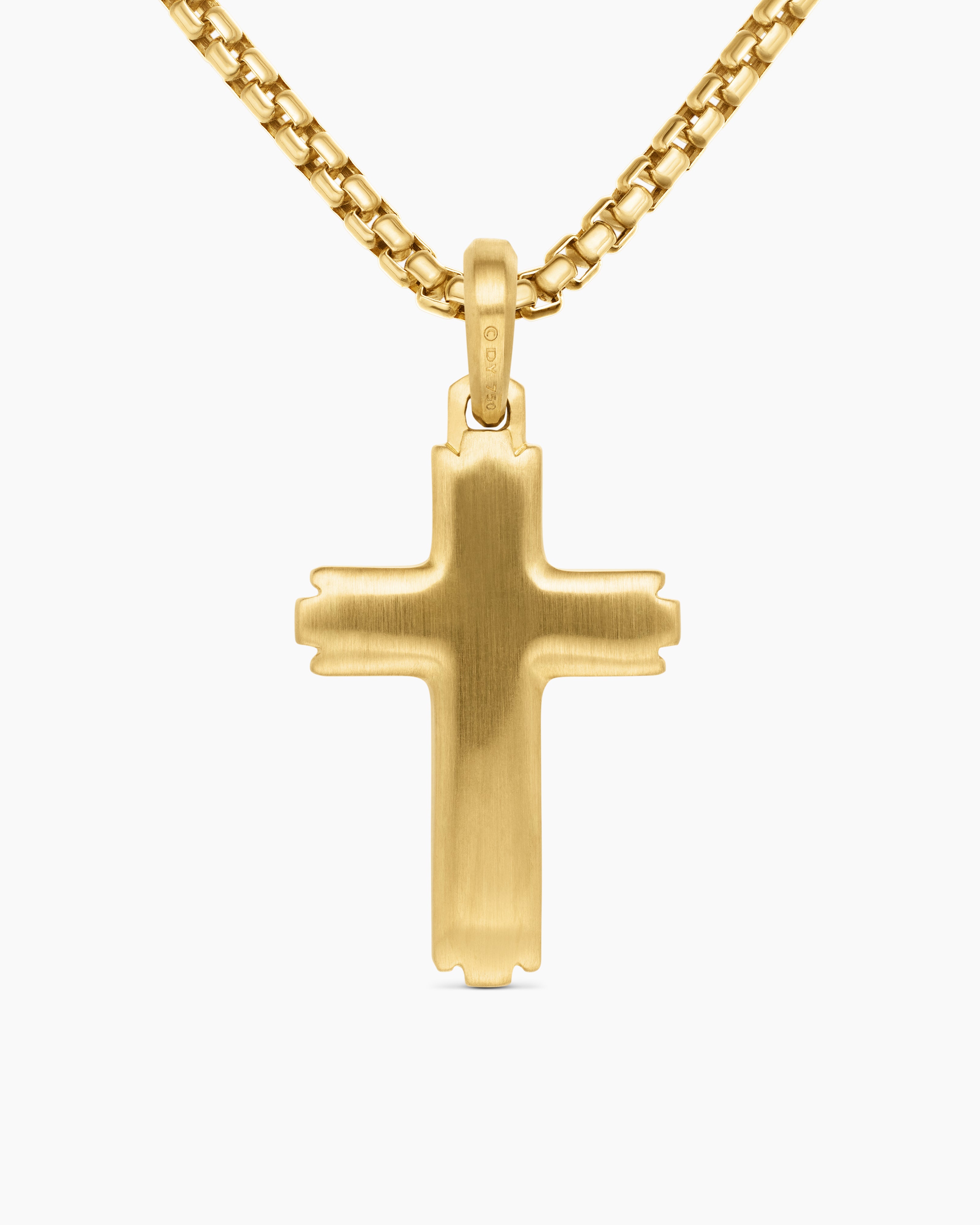 Mens Cross Pendant in 18K Yellow Gold with Diamonds, 34mm | David