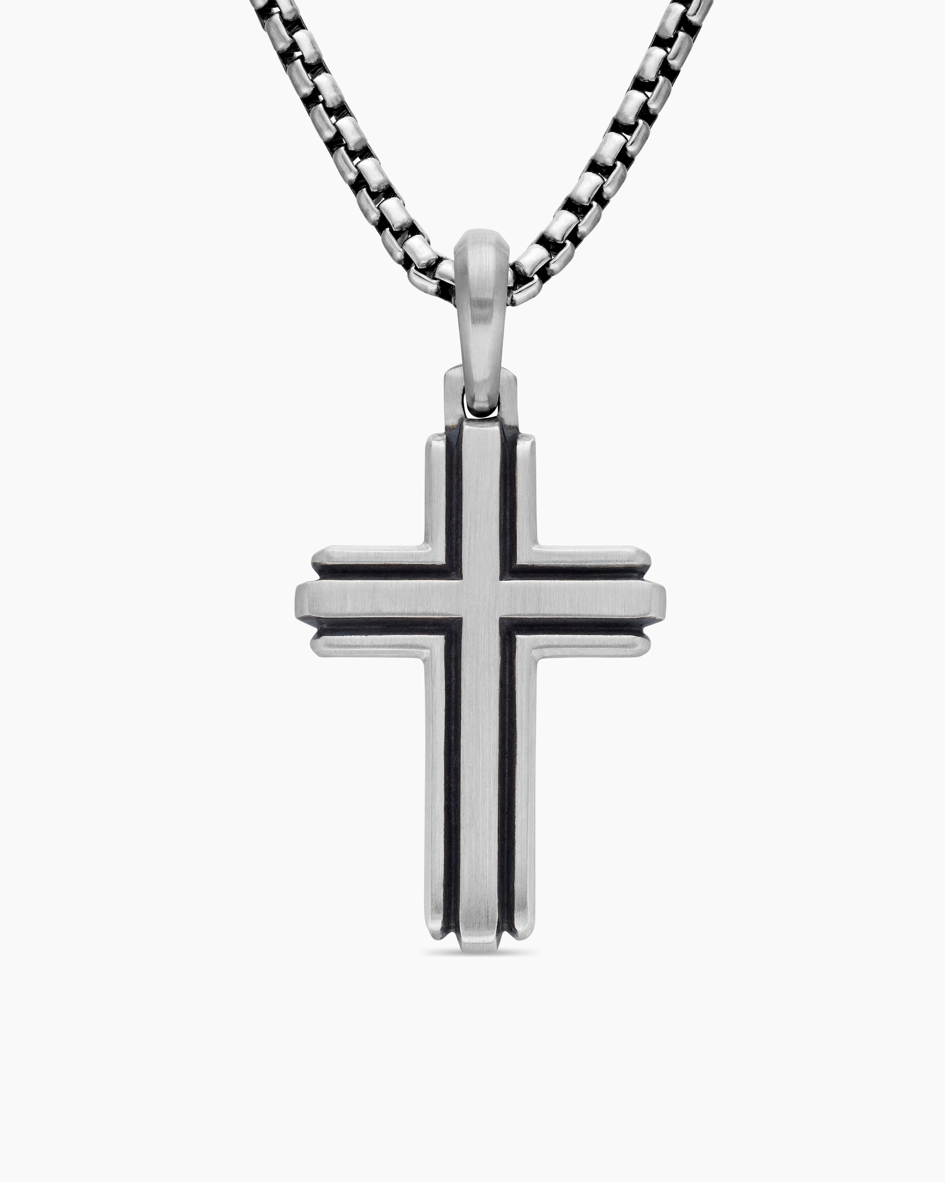 Mens Cross Pendant in Sterling Silver, 34mm