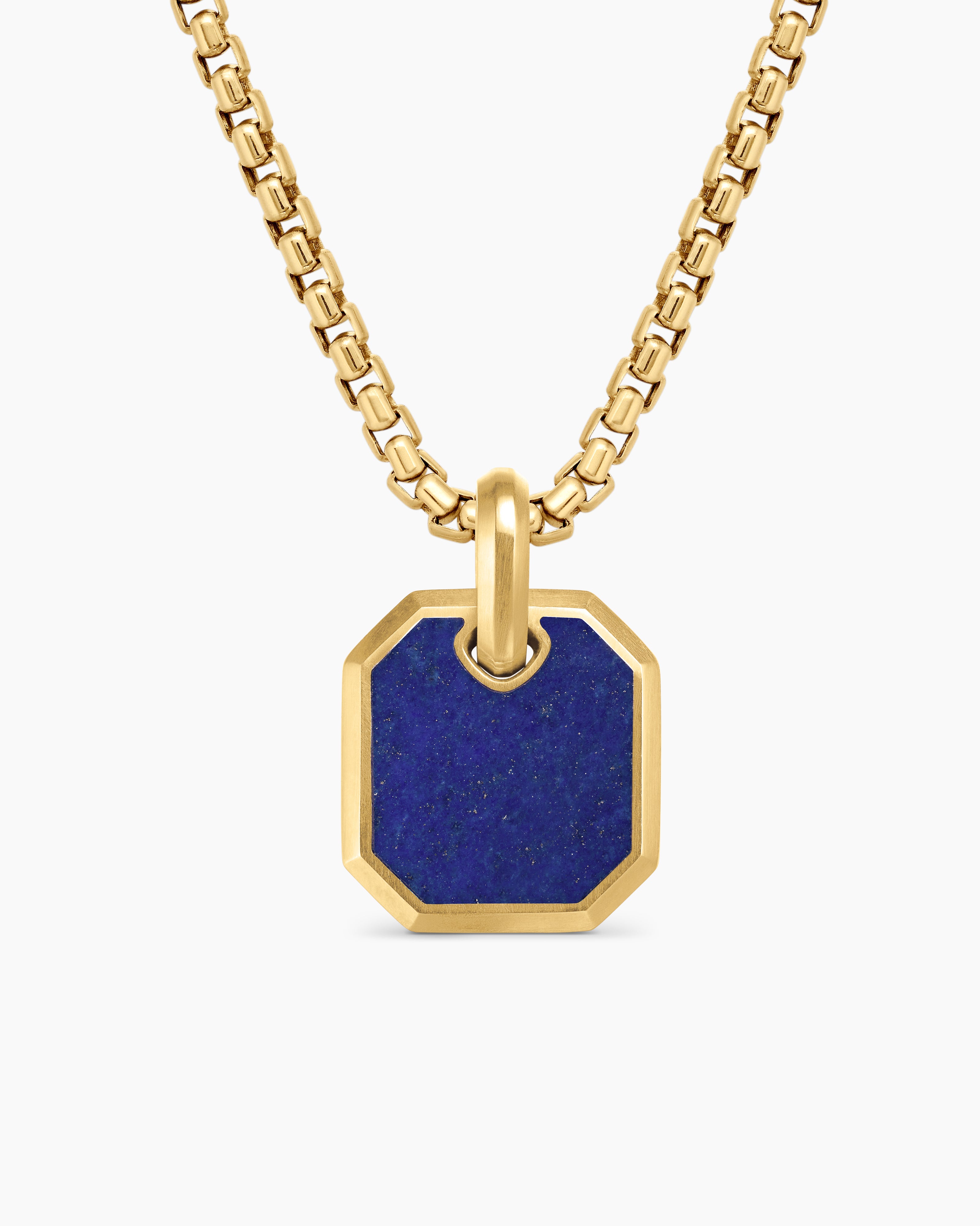Amulette octogonale en or jaune 18 carats avec lapis-lazuli, 15 mm hommes 