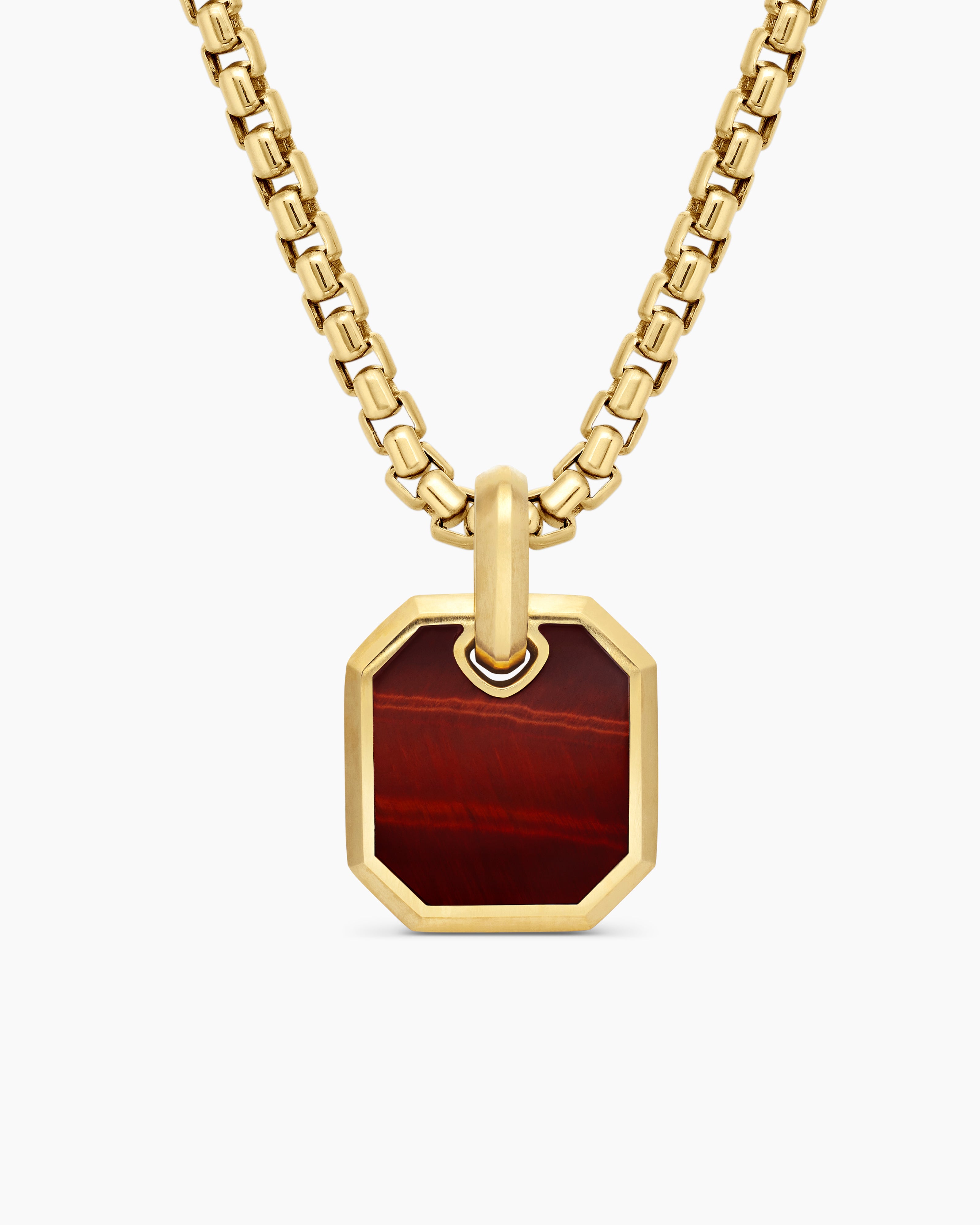 Mens Octagonal Amulet in 18K Yellow Gold with Red Tiger&rsquo;s Eye, 15mm