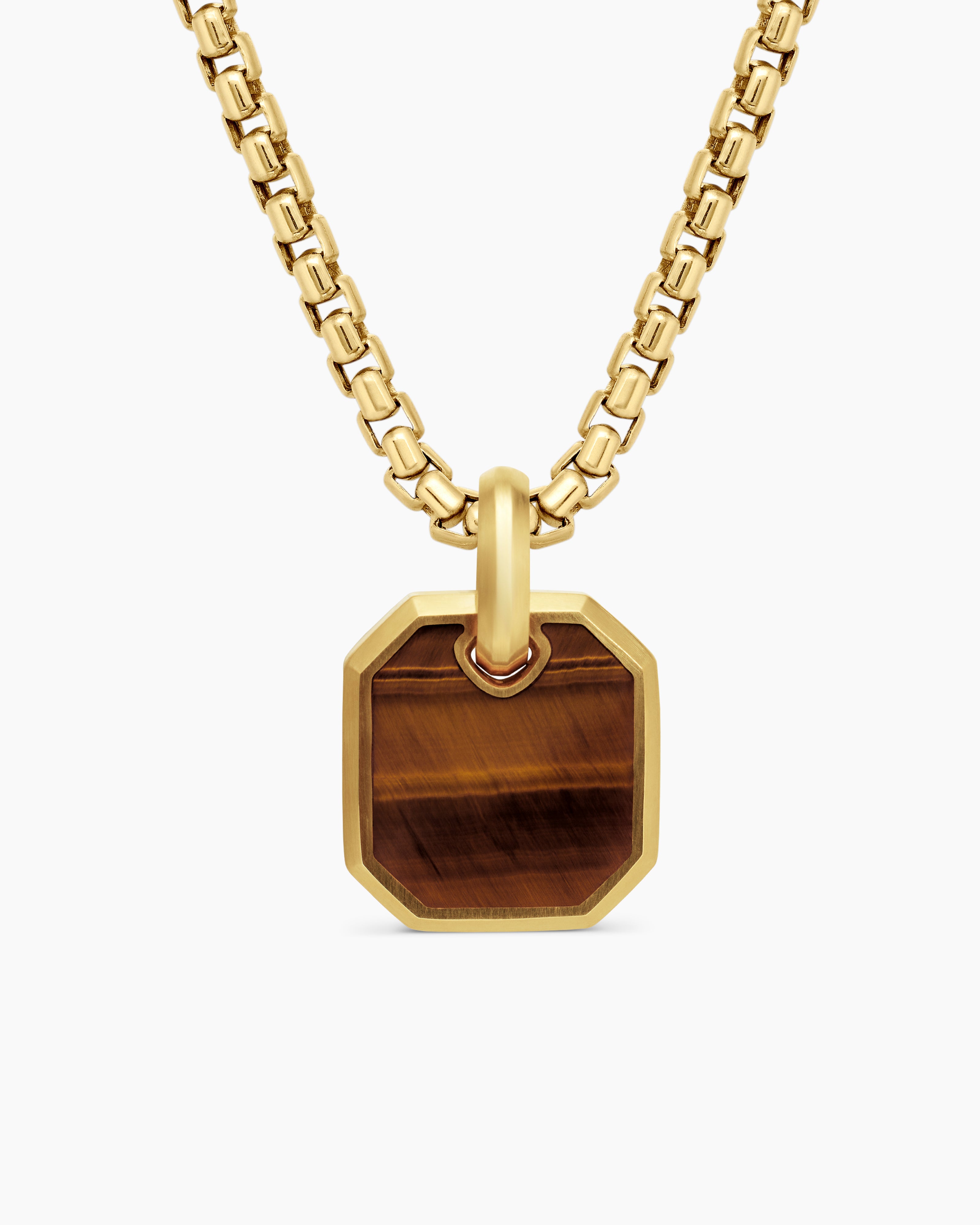 Amulette octogonale en or jaune 18 carats avec &oelig;il-de-tigre, 15 mm homme 