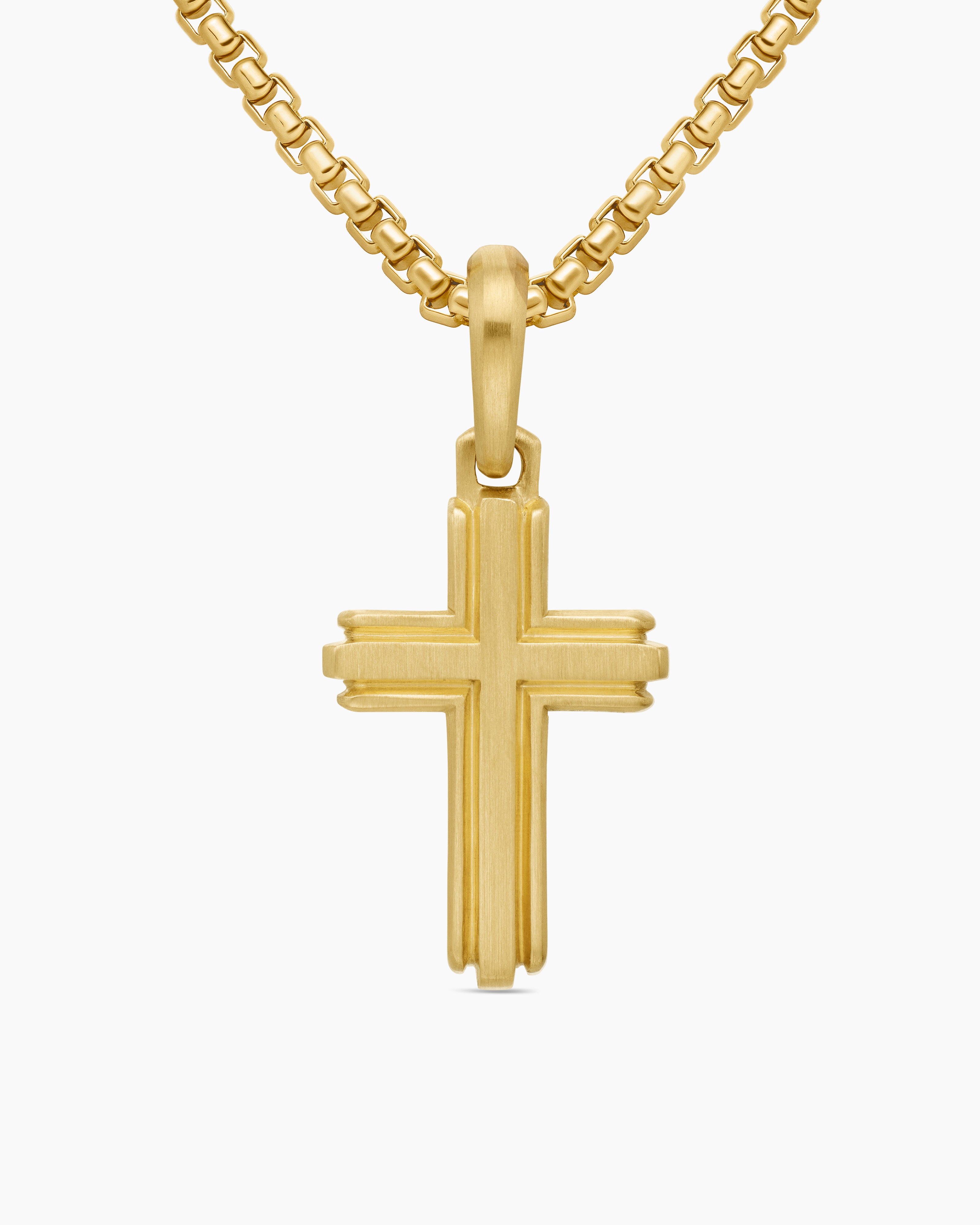 Mens Deco Cross Pendant in 18K Yellow Gold, 27mm