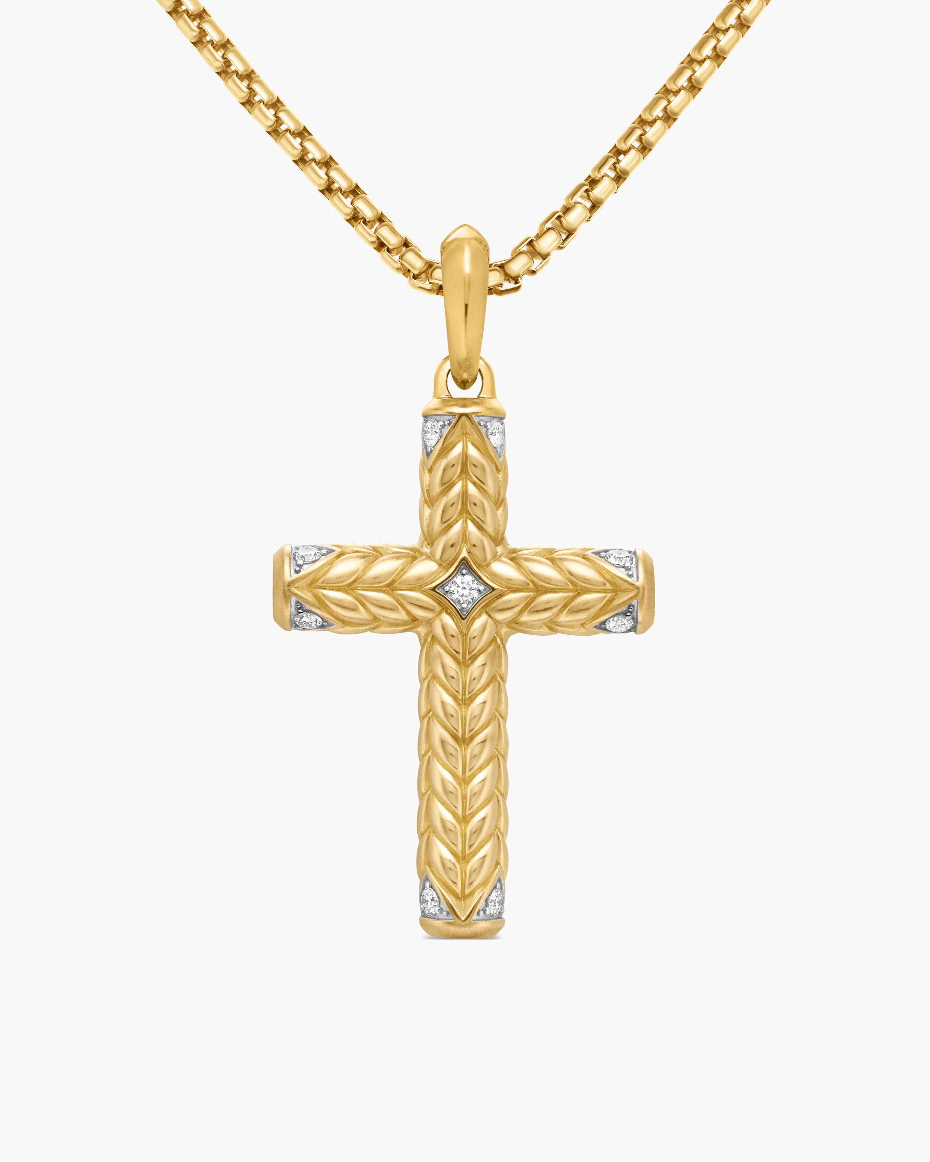 Pendentif &agrave; croix Chevron en or jaune 18 carats avec diamants, 36 mm hommes 