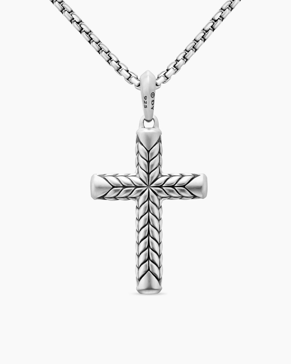Mens Chevron Cross Pendant in Sterling Silver with Black Diamonds, 36mm