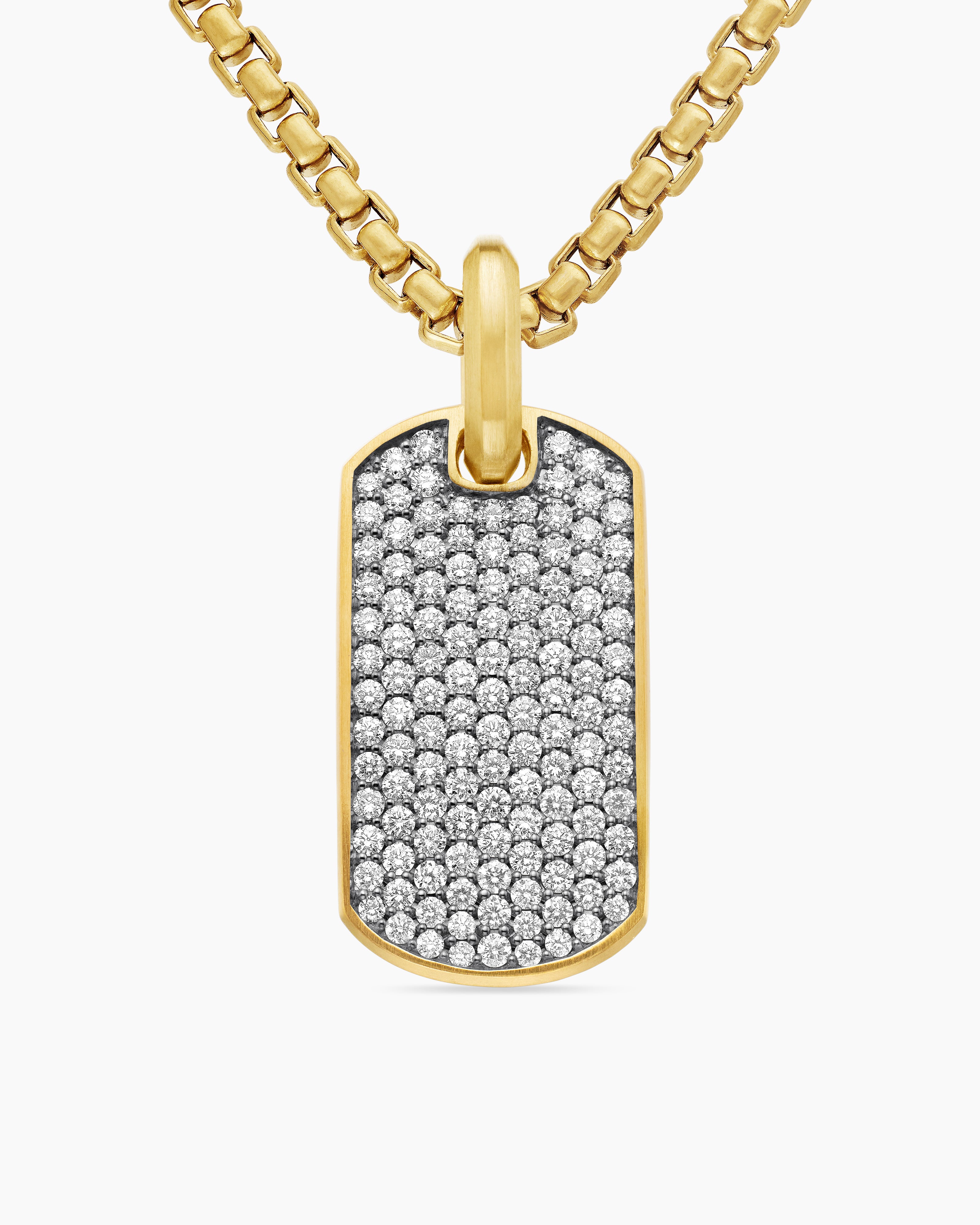 Mens Chevron Tag in 18K Yellow Gold with Diamonds, 27mm