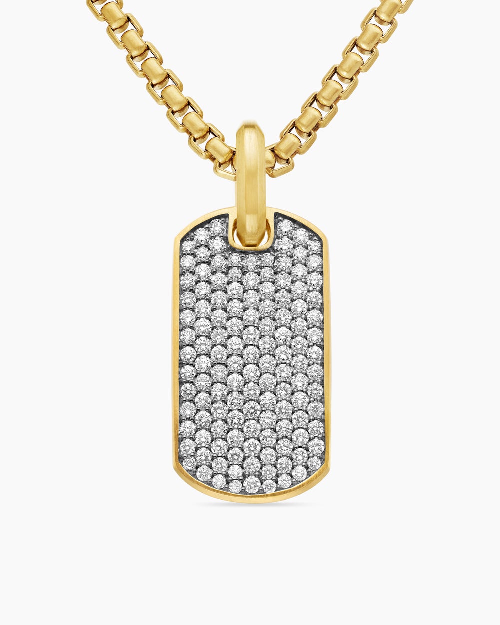 Mens Chevron Tag in 18K Yellow Gold with Diamonds, 27mm