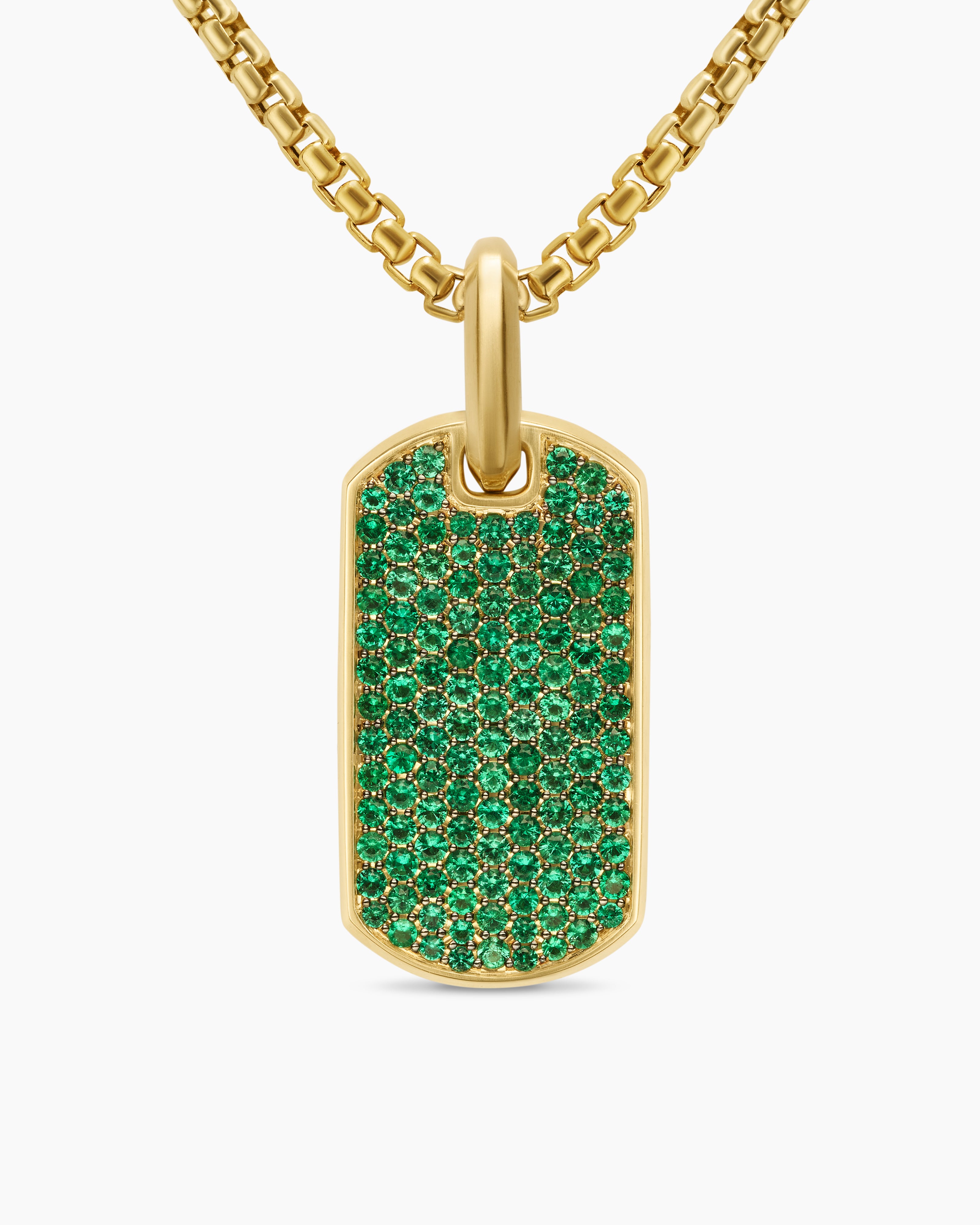 Mens Chevron Tag in 18K Yellow Gold with Emeralds, 27mm