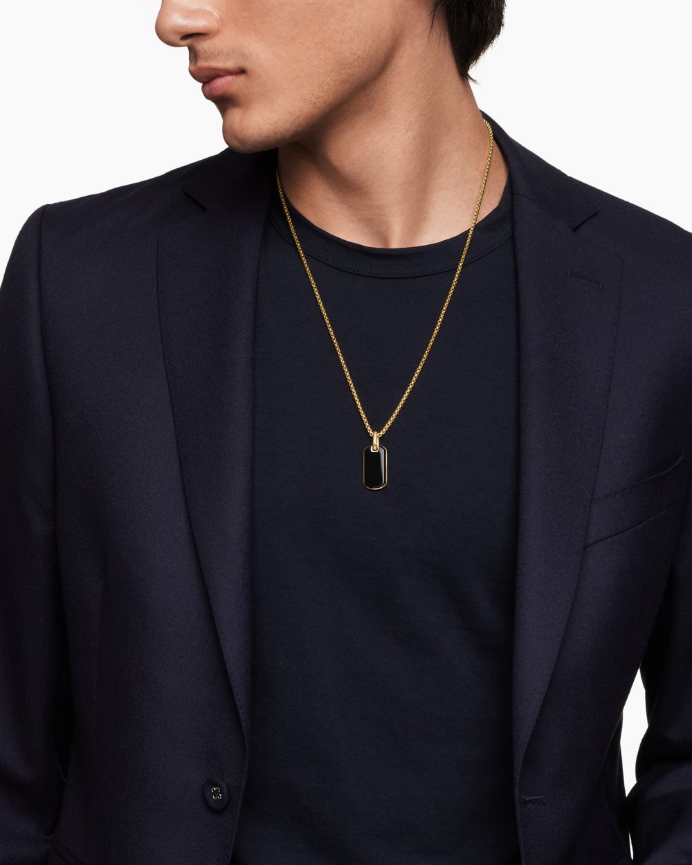 Mens Chevron Tag in 18K Yellow Gold with Black Onyx, 27mm