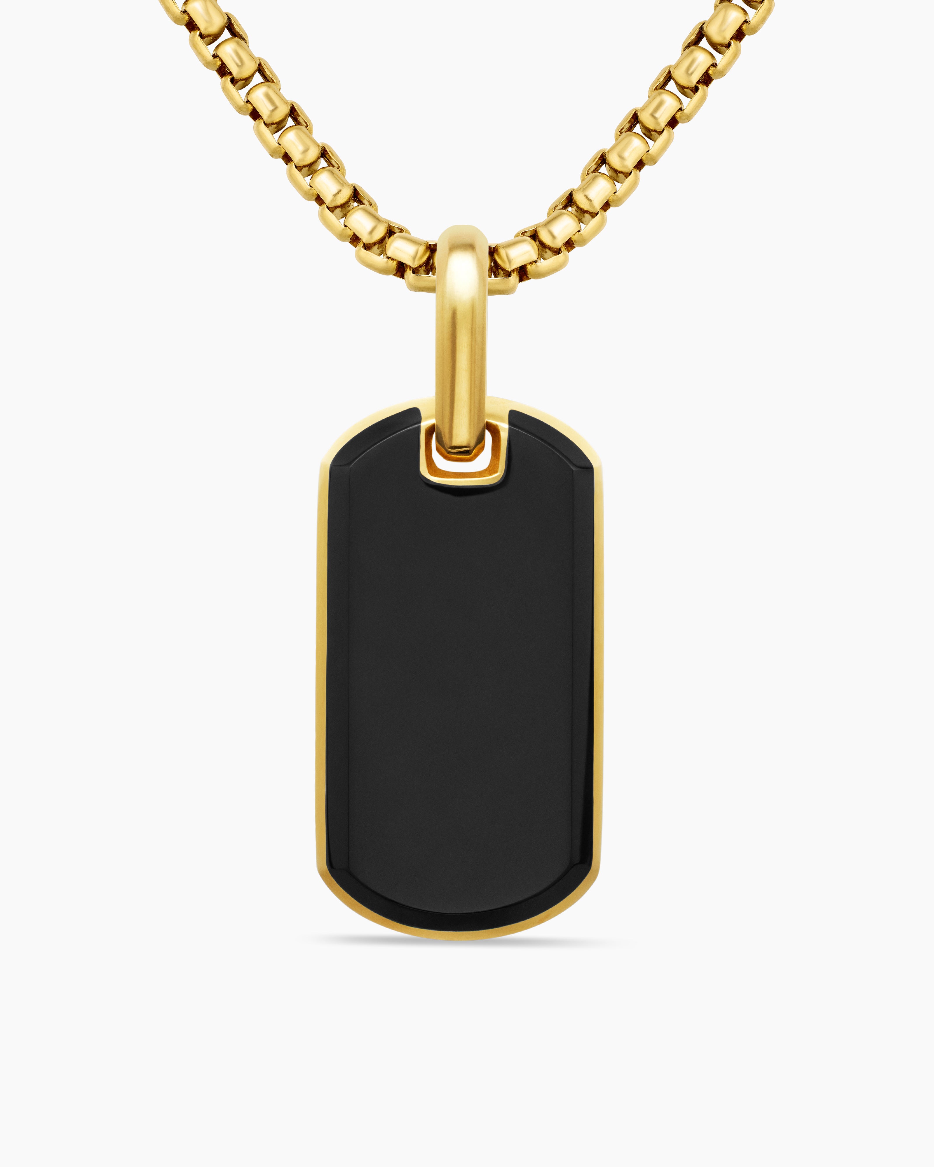 Mens Chevron Tag in 18K Yellow Gold with Black Onyx, 27mm
