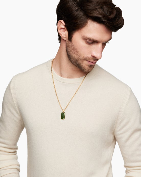 Chevron Tag in 18K Yellow Gold with Nephrite Jade, 27mm