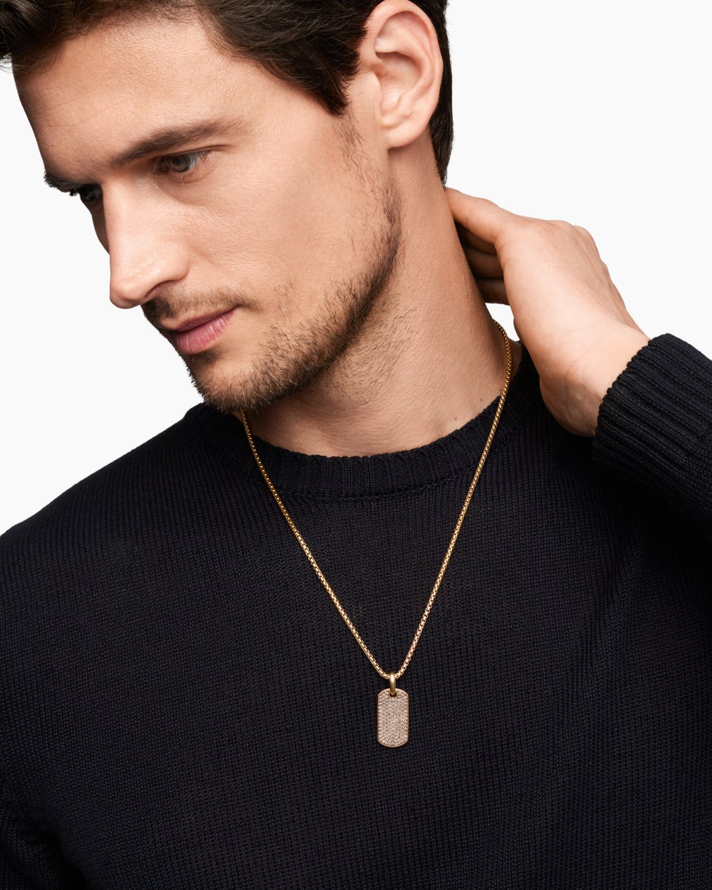 Médaille Chevron en or rose 18 carats avec diamants cognac, 27 mm