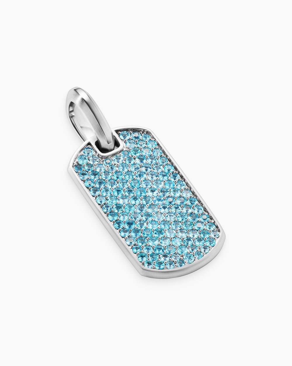 Mens Chevron Tag in 18K White Gold with Paraiba Tourmalines, 27mm