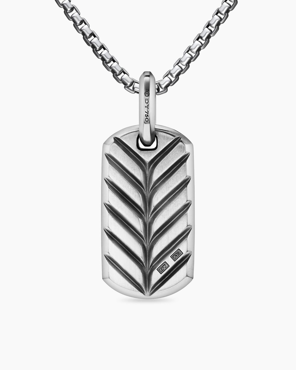Mens Chevron Tag in 18K White Gold with Paraiba Tourmalines, 27mm