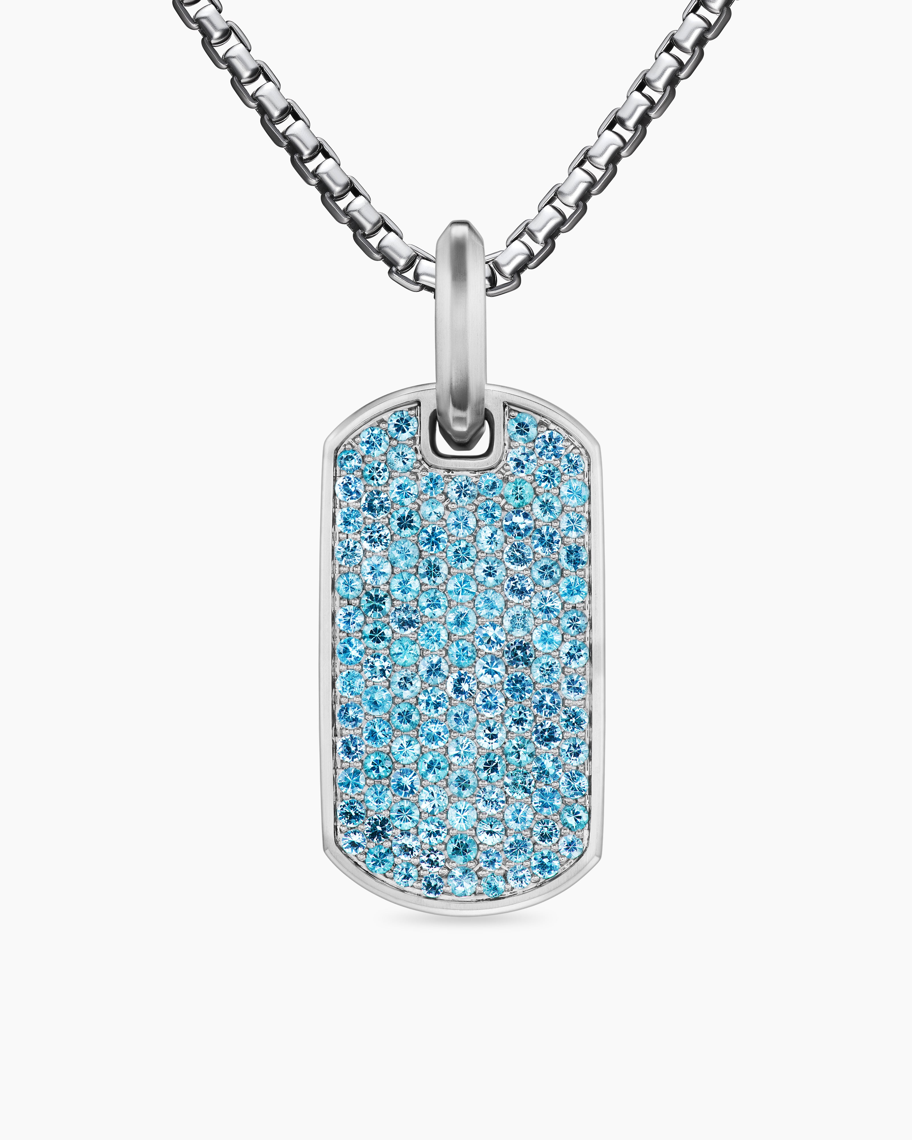 Mens Chevron Tag in 18K White Gold with Paraiba Tourmalines, 27mm