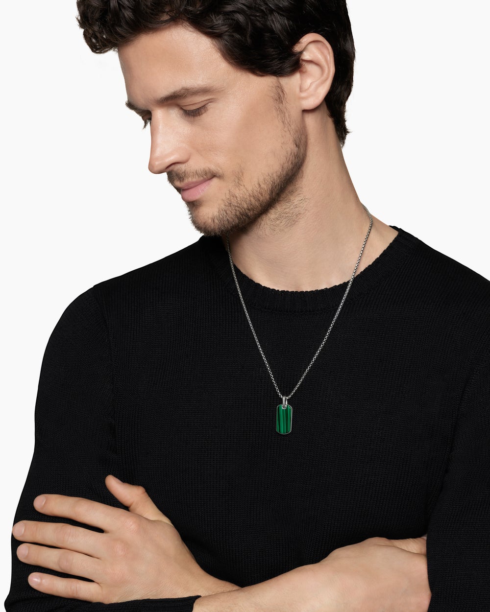 Médaille Chevron en argent massif avec malachite, 27 mm homme