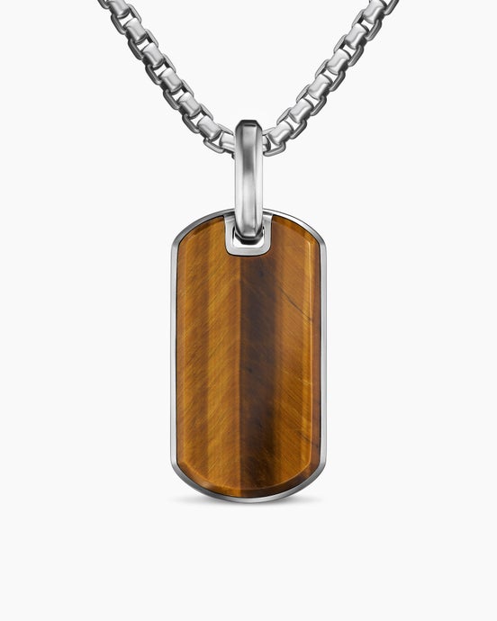 Chevron Tag in Sterling Silver with Tiger's Eye, 27mm