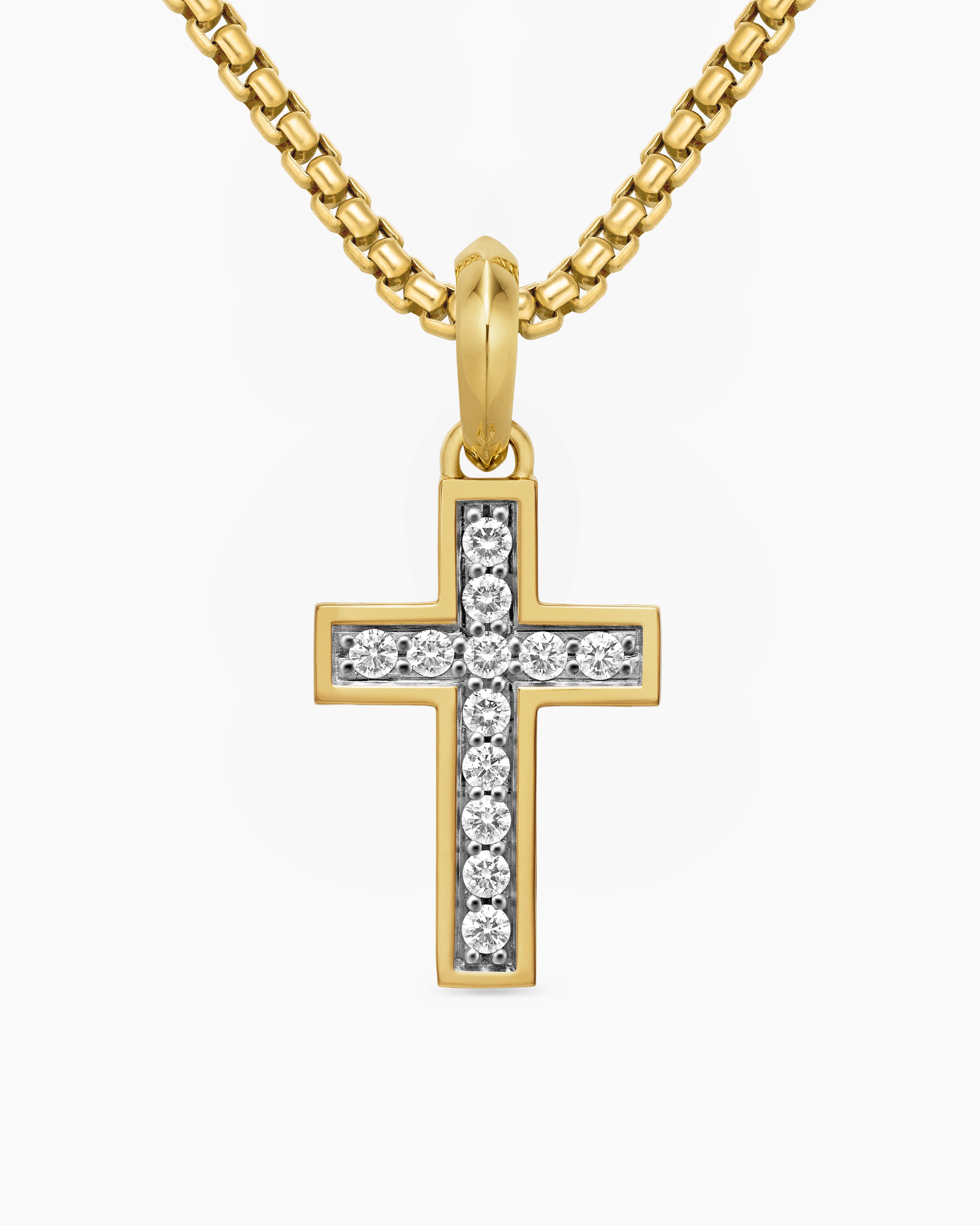 Mens Pav&eacute; Cross Pendant in 18K Yellow Gold with Diamonds, 23mm