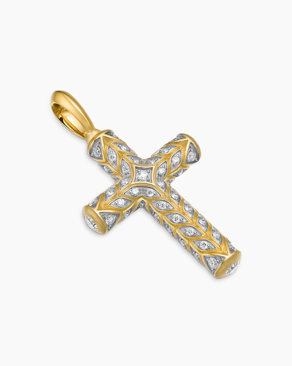 Mens Chevron Cross Pendant in 18K Yellow Gold with Pavé Diamonds, 36mm