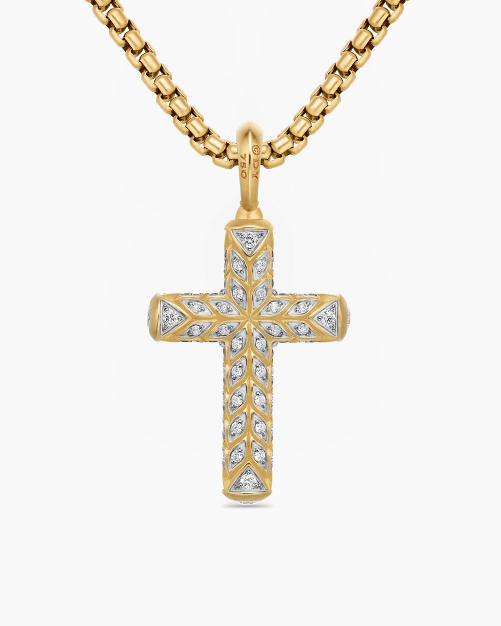 Mens Chevron Cross Pendant in 18K Yellow Gold with Pavé Diamonds, 36mm