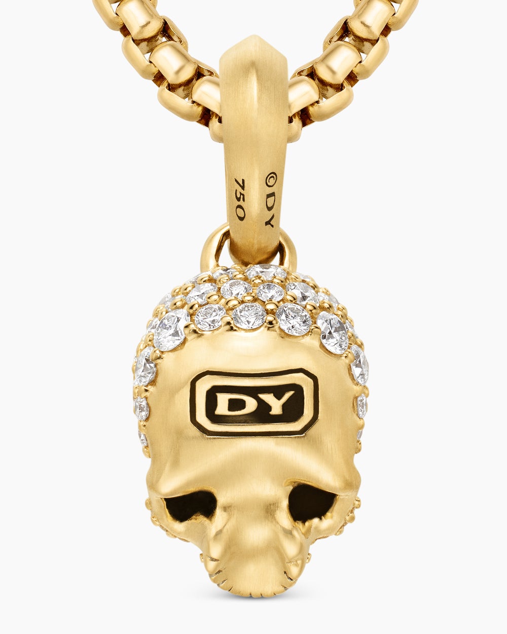 Mens Memento Mori Skull in Full Pavé Diamonds, Black Diamonds and 18K Yellow Gold, 14mm