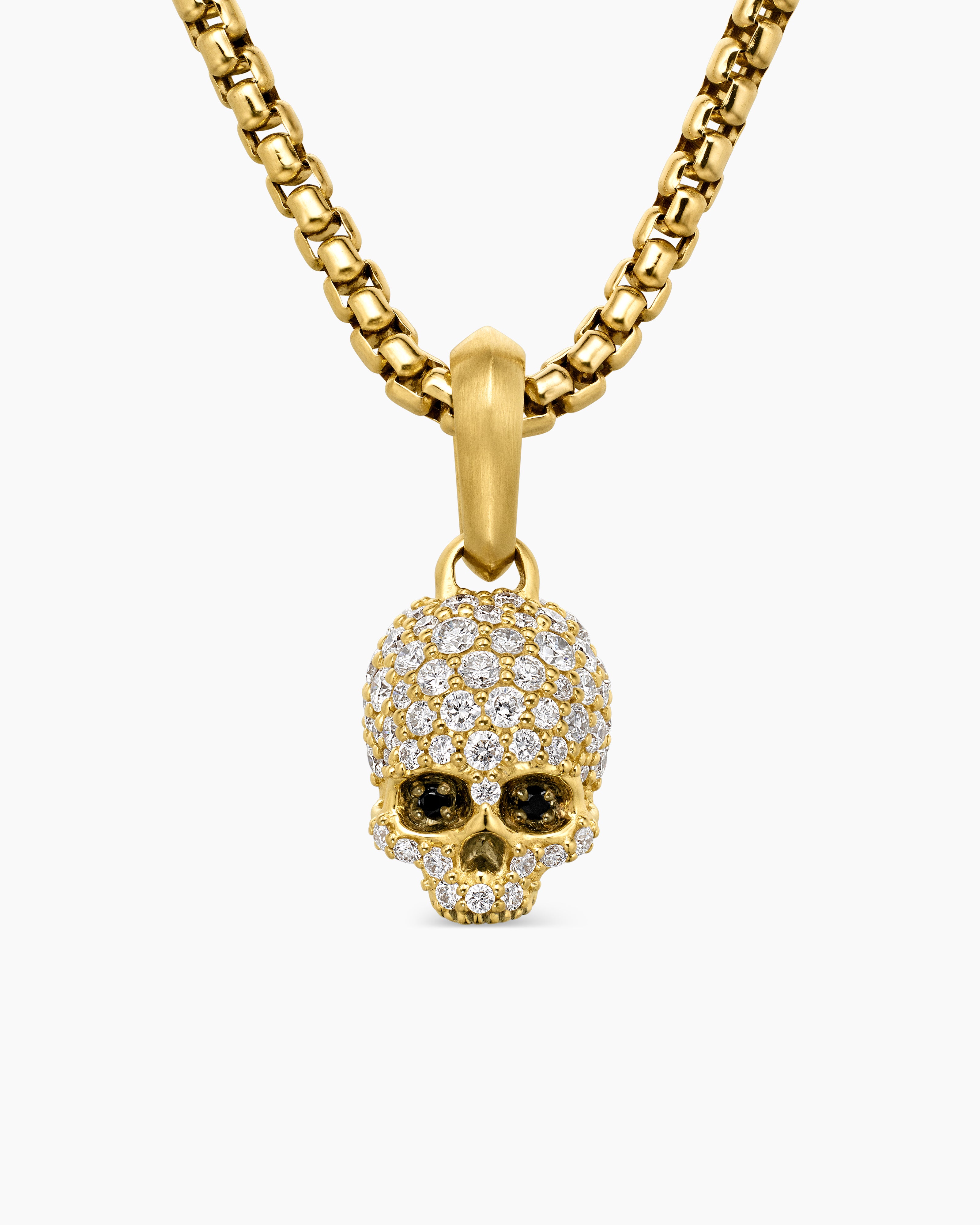 Mens Memento Mori Skull in Full Pav&eacute; Diamonds, Black Diamonds and 18K Yellow Gold, 14mm
