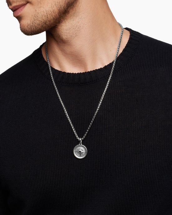 Amulette boussole Maritime® en argent sterling avec diamant noir central, 26,8 mm