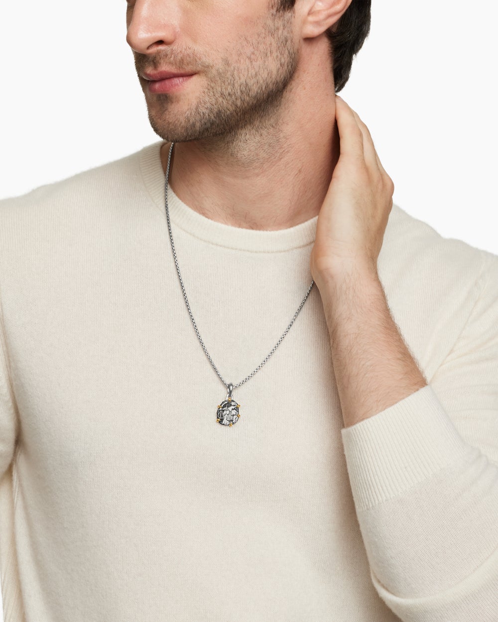 Amulette Balance en argent sterling avec or jaune 18 carats, 23 mm hommes