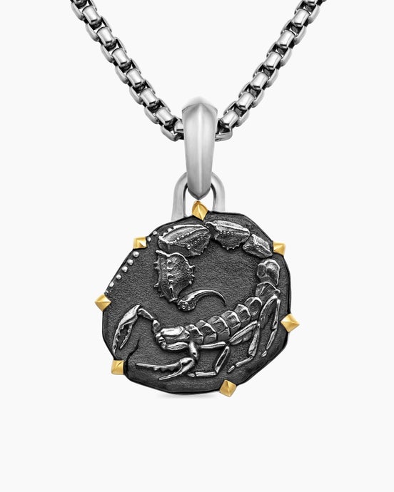 Amulette Scorpion en argent sterling avec or jaune 18 carats, 23 mm