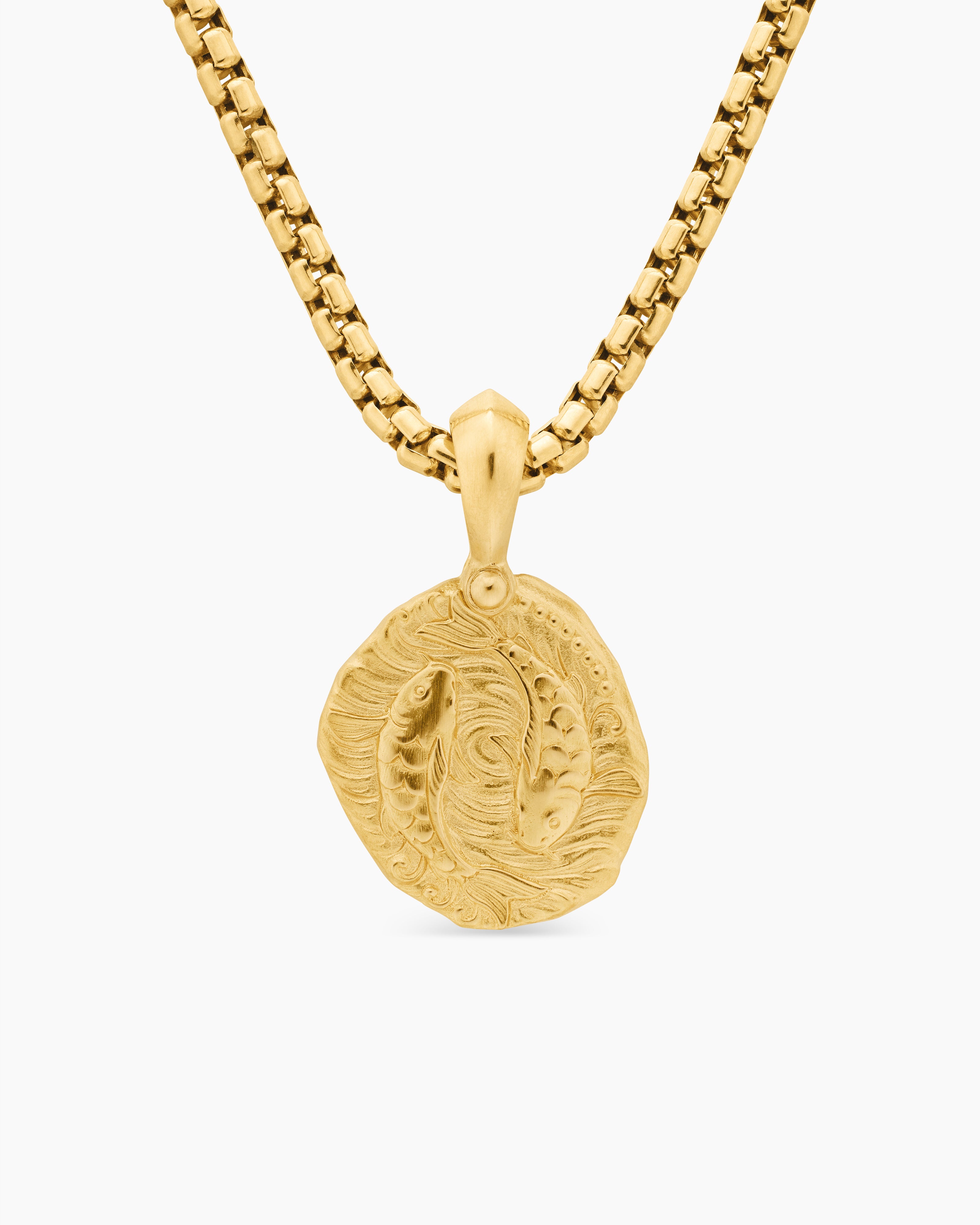 Mens Pisces Amulet in 18K Yellow Gold, 17mm