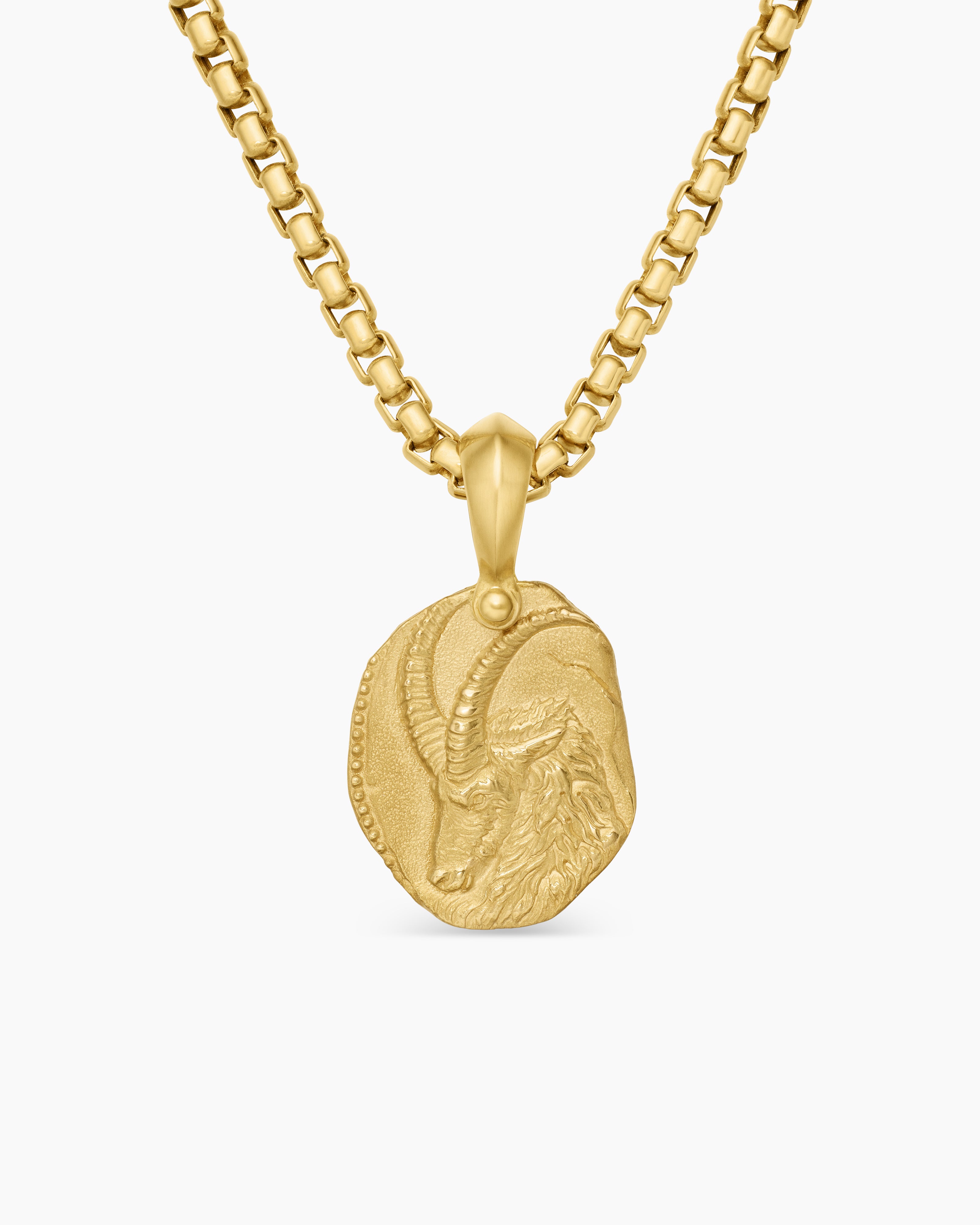 Mens Capricorn Amulet in 18K Yellow Gold, 17mm
