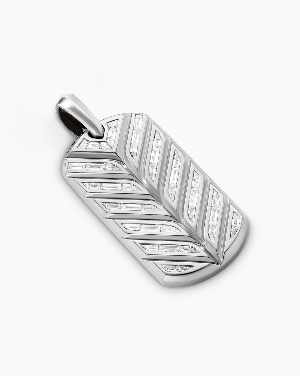 Mens Chevron Tag in Platinum with Diamond Baguettes, 35mm