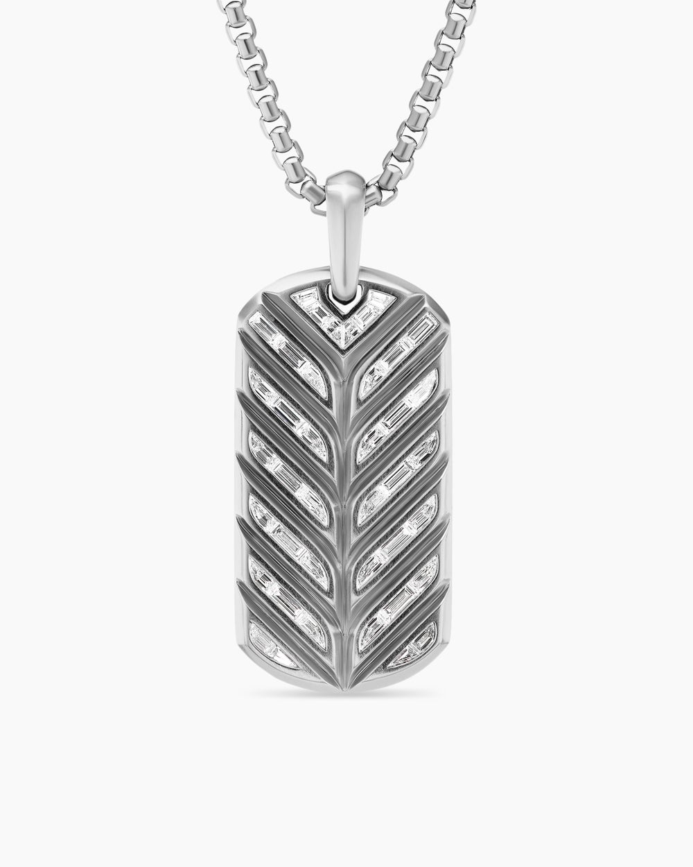 Mens Chevron Tag in Platinum with Diamond Baguettes, 35mm