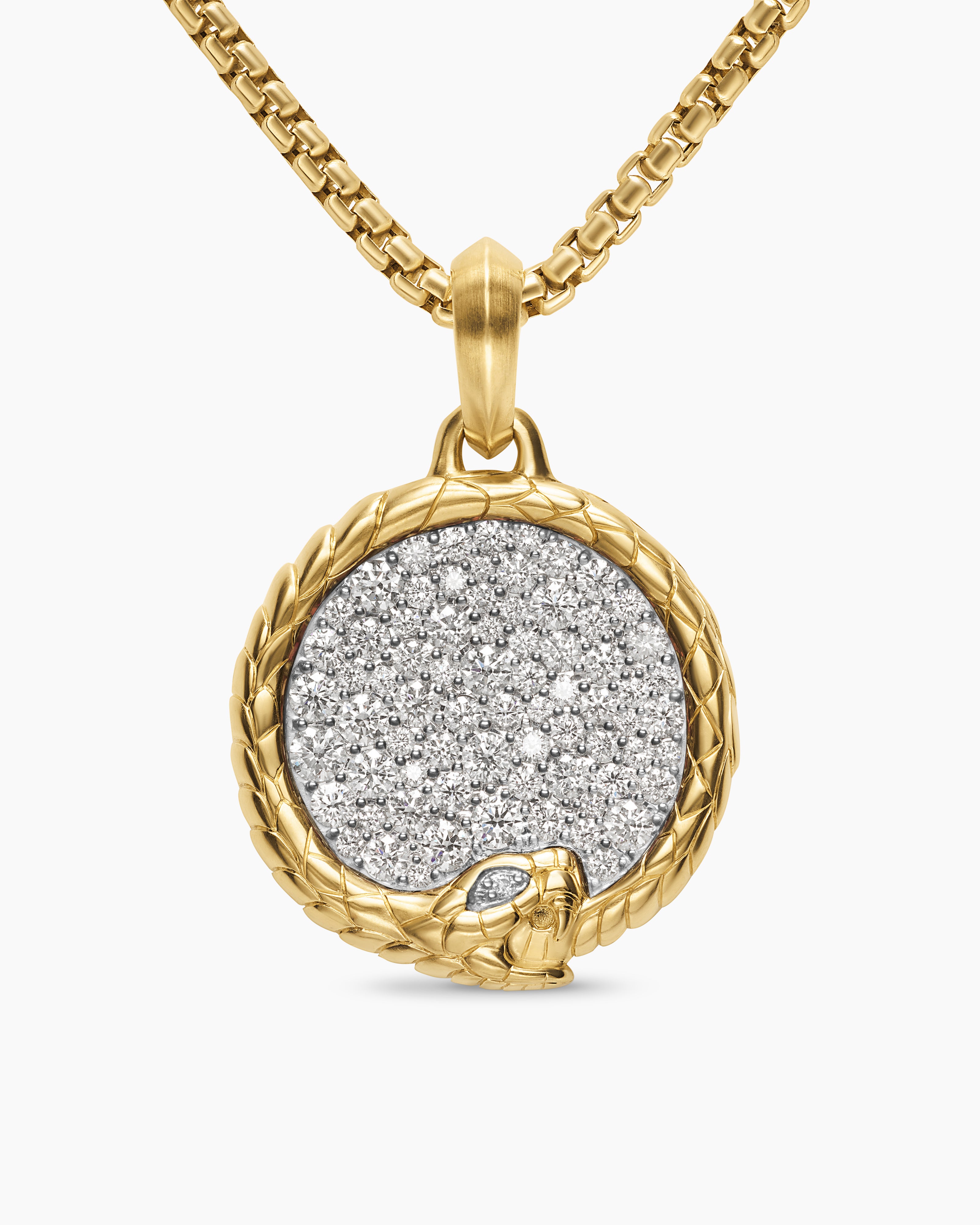 Mens Ouroboros Amulet in 18K Yellow Gold with Diamonds, 25mm