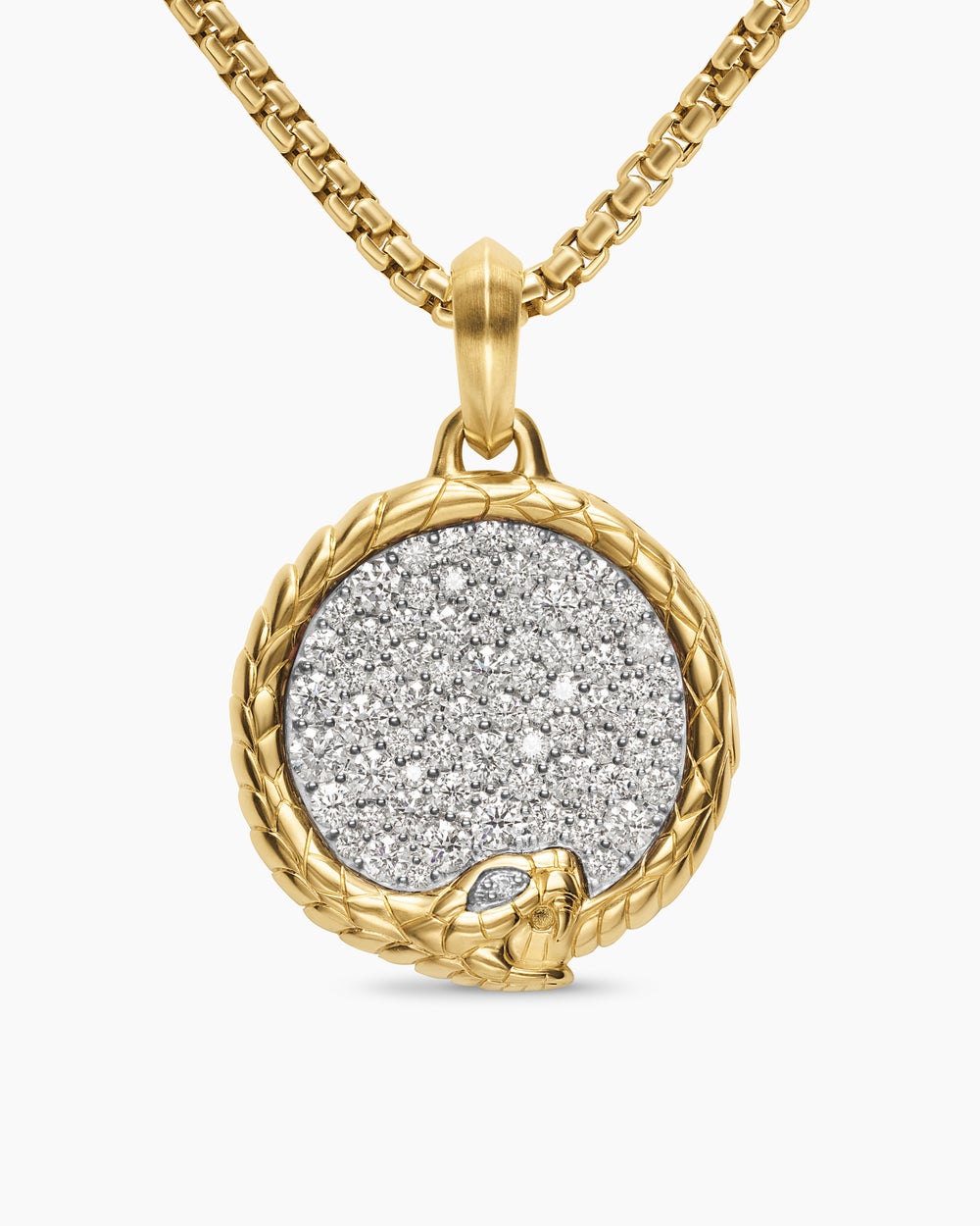 Mens Ouroboros Amulet in 18K Yellow Gold with Diamonds, 25mm