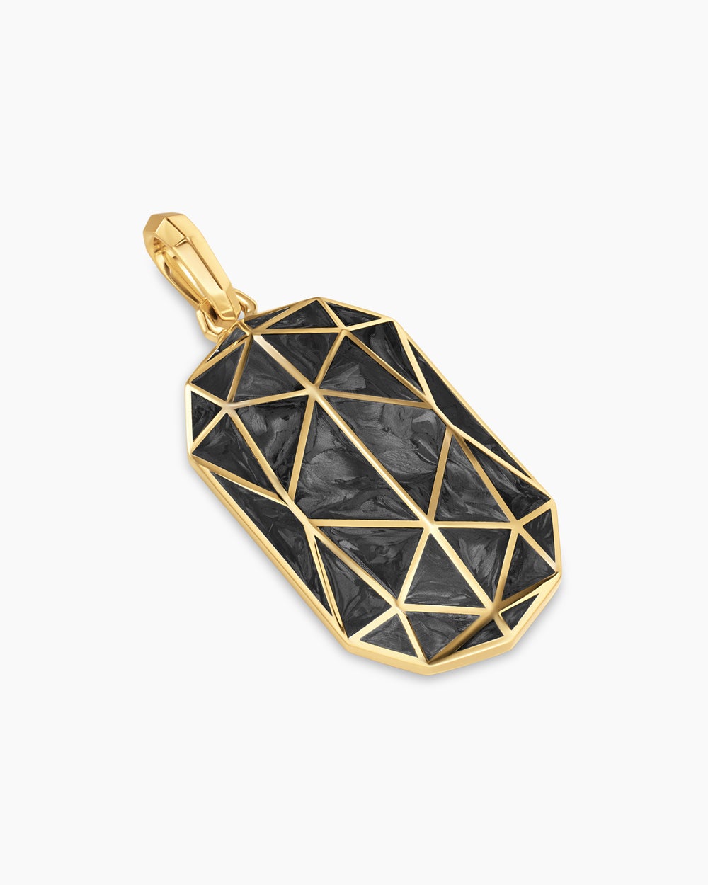 Mens Faceted Amulet in 18K Yellow Gold with Forged Carbon, 36.3mm