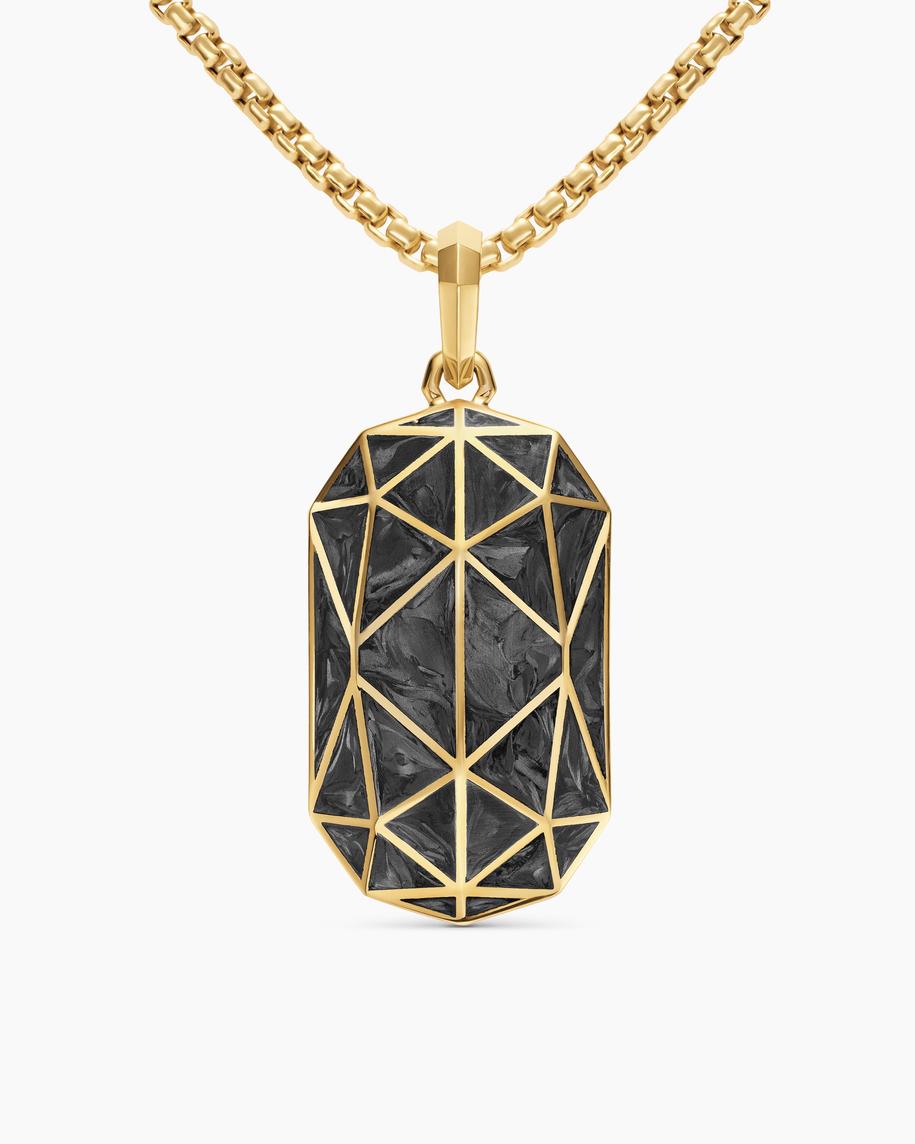 Mens Faceted Amulet in 18K Yellow Gold with Forged Carbon, 36.3mm