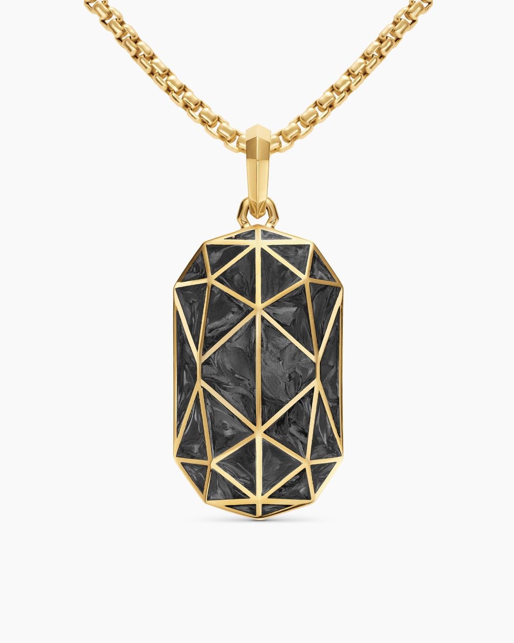 Mens Faceted Amulet in 18K Yellow Gold with Forged Carbon, 36.3mm