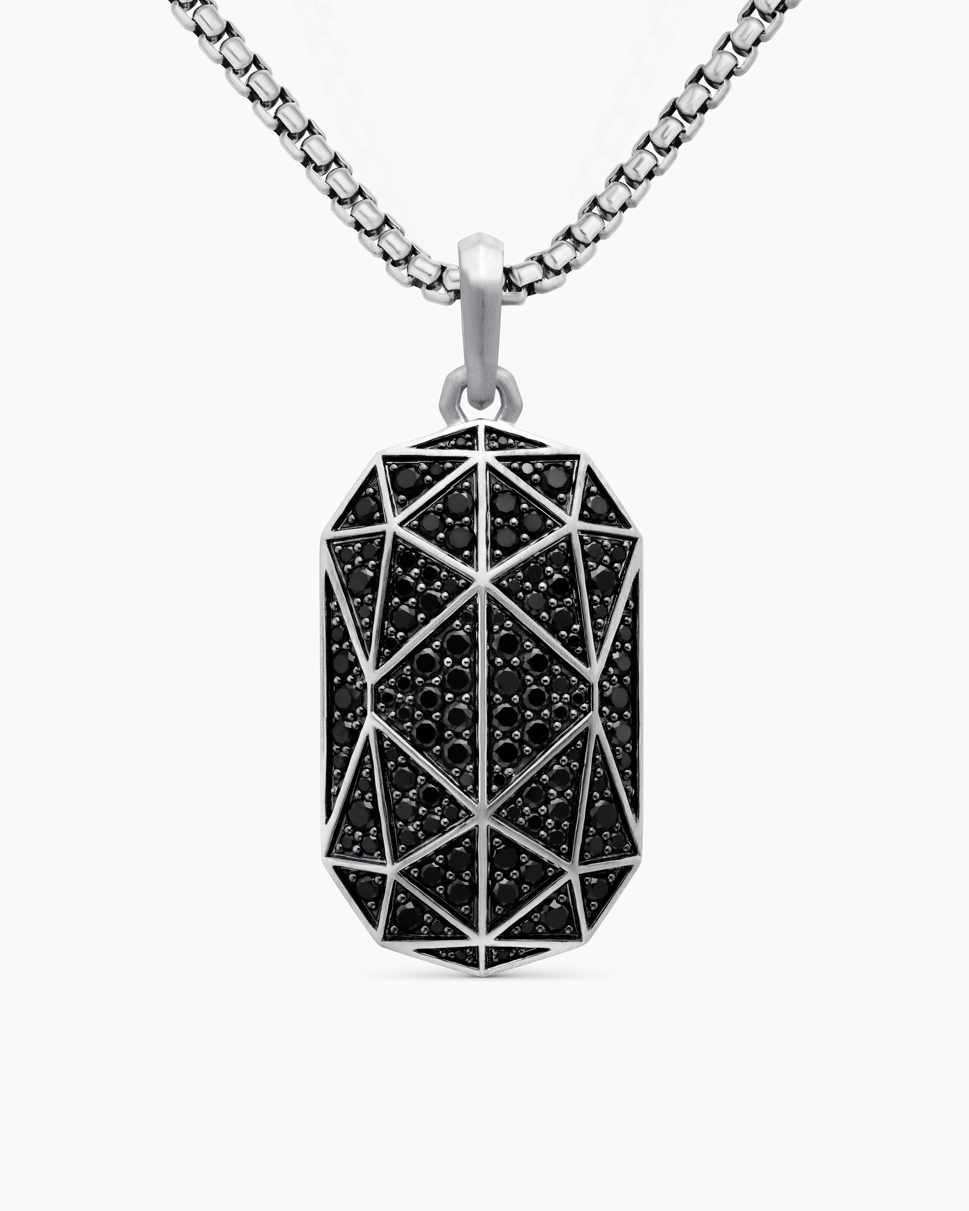 Mens Faceted Amulet in Sterling Silver with Black Diamonds, 36.3mm