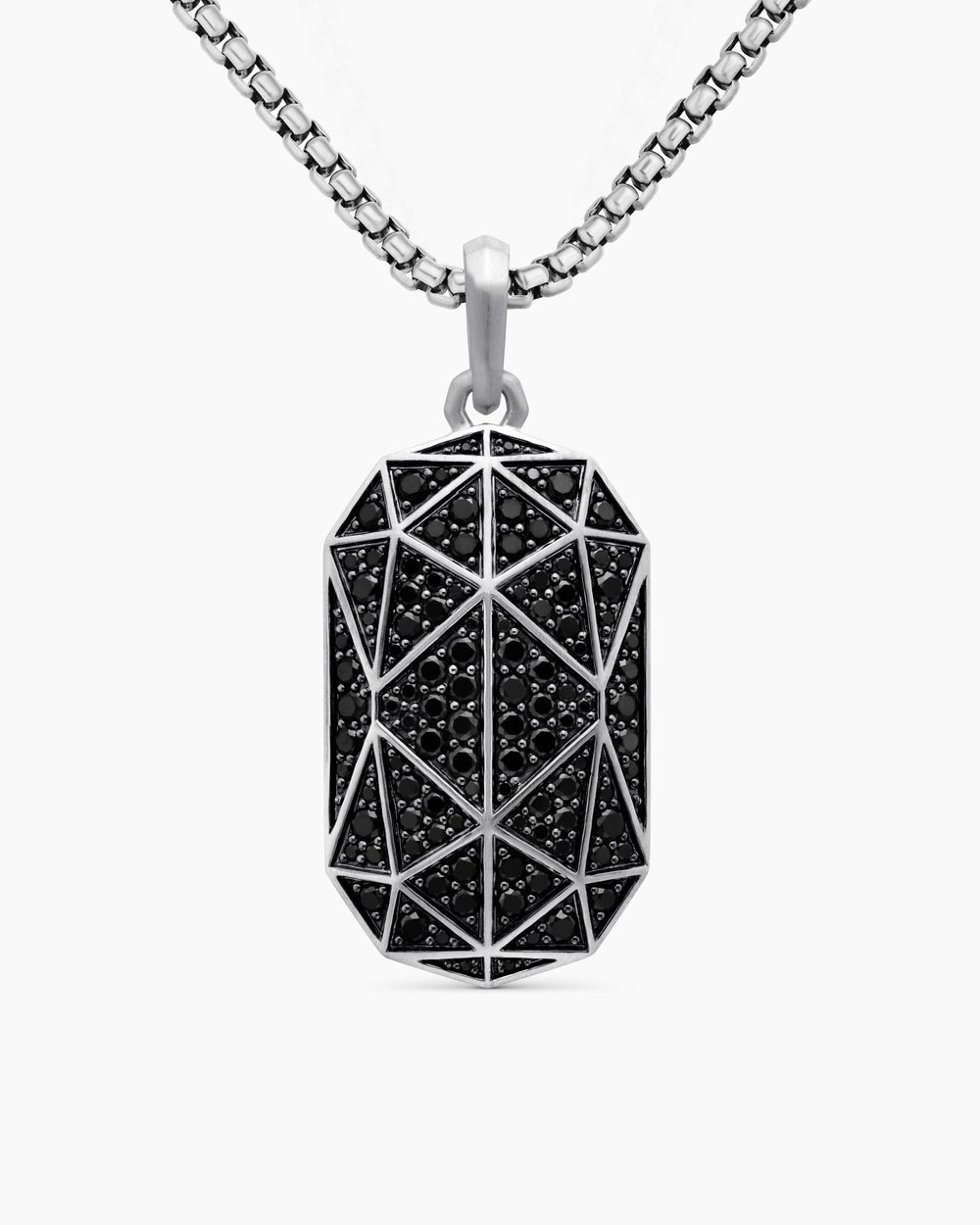 Mens Faceted Amulet in Sterling Silver with Black Diamonds, 36.3mm