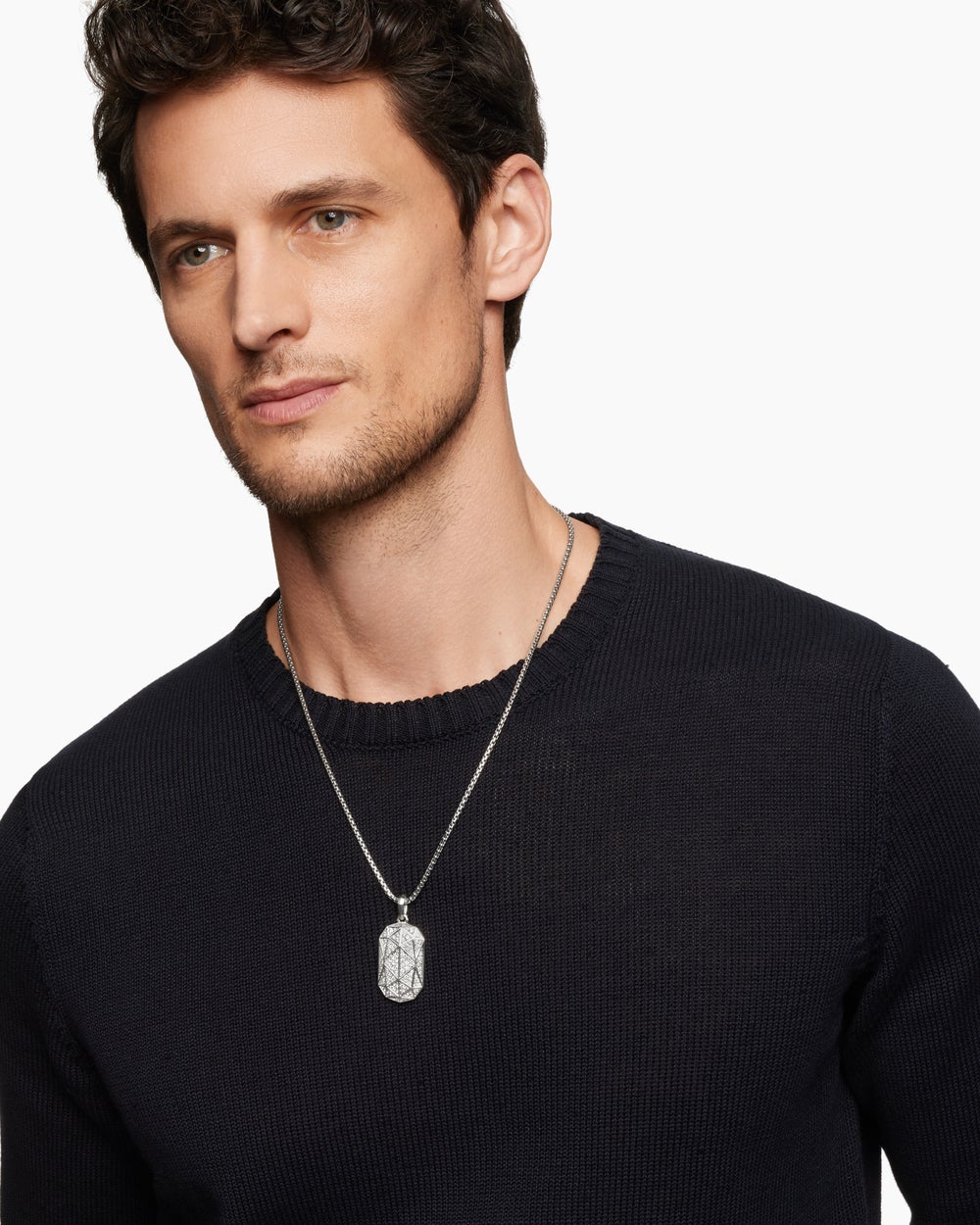 Mens Faceted Amulet in Sterling Silver with Diamonds, 36.3mm